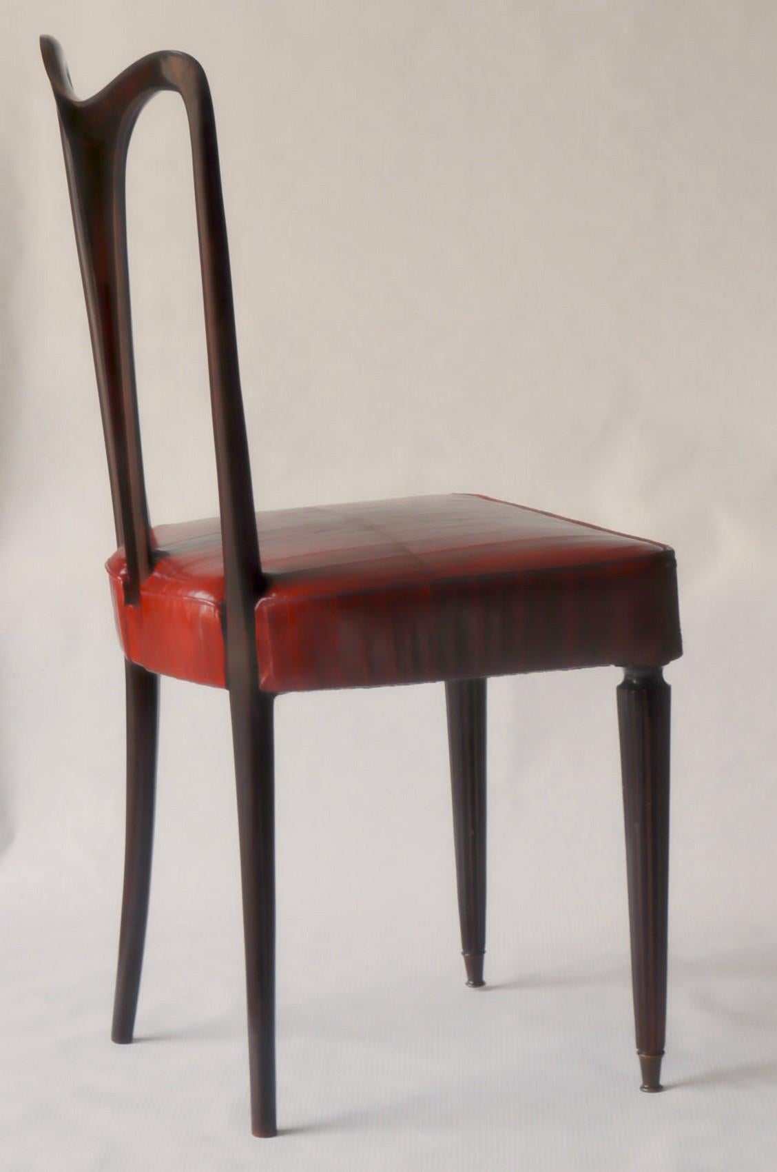 Guglielmo Ulrich Six Dining Chairs, Fully restored, Luxury Red Eel leather 40s 1