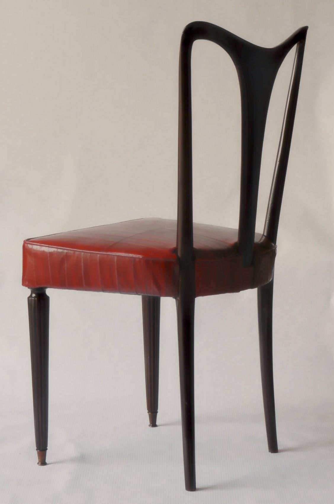 Guglielmo Ulrich Six Dining Chairs, Fully restored, Luxury Red Eel leather 40s 2