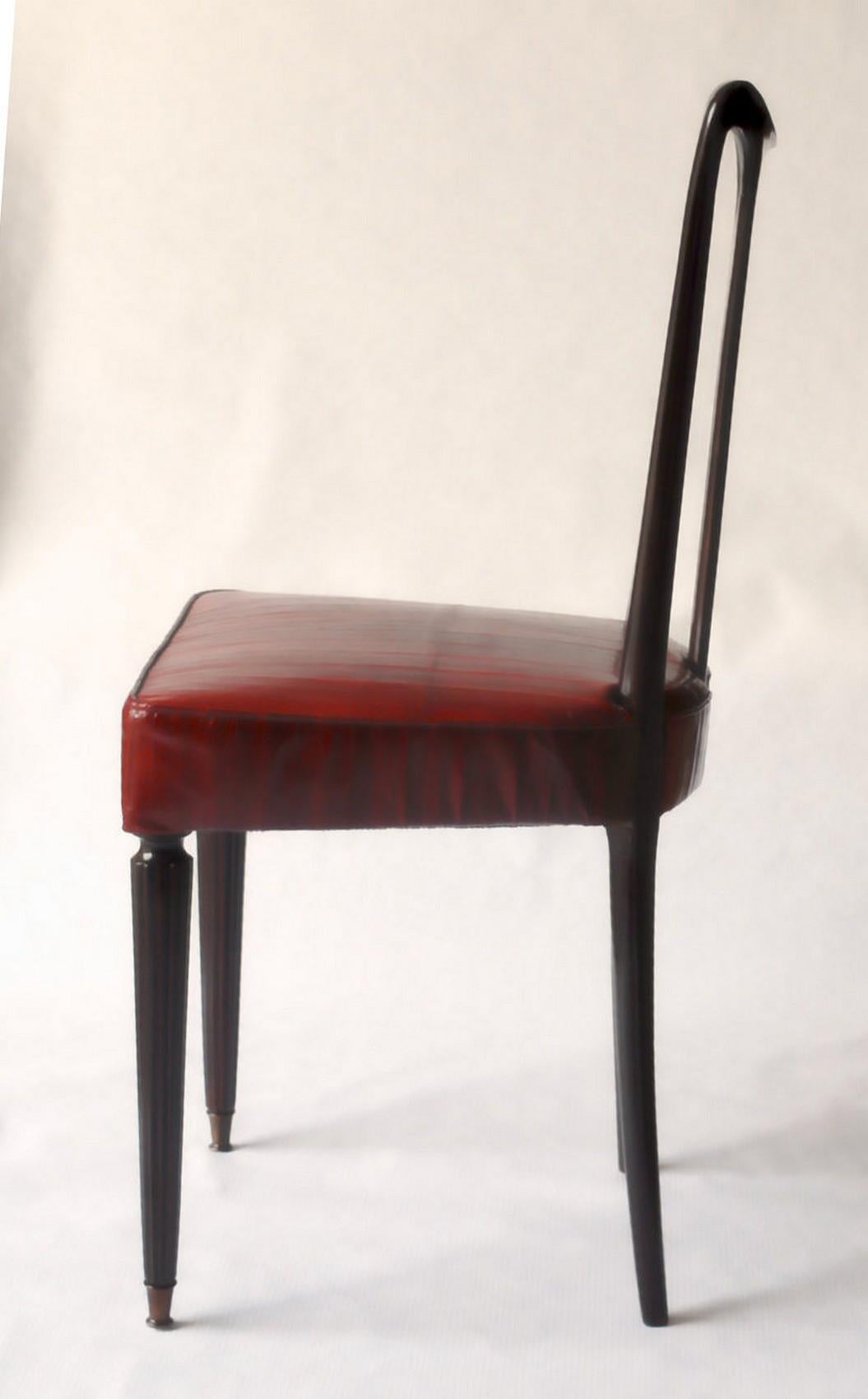 Guglielmo Ulrich Six Dining Chairs, Fully restored, Luxury Red Eel leather 40s 4
