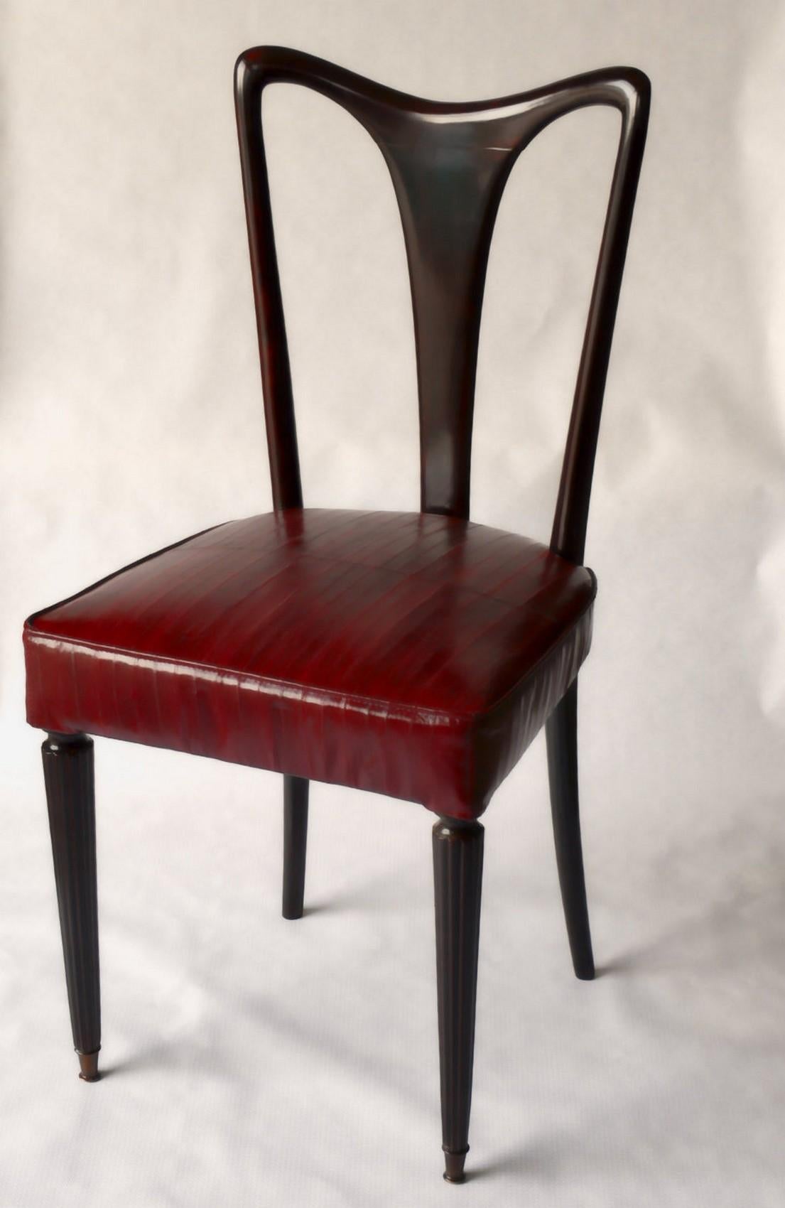 Guglielmo Ulrich Six Dining Chairs, Fully restored, Luxury Red Eel leather 40s 7