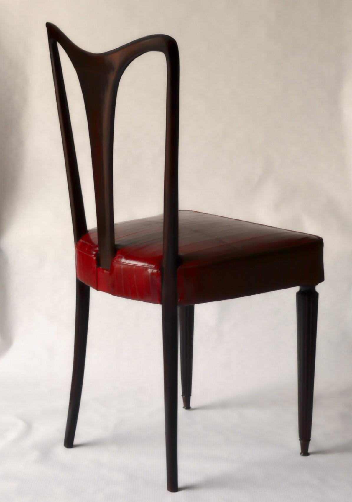 Guglielmo Ulrich Six Dining Chairs, Fully restored, Luxury Red Eel leather 40s 9