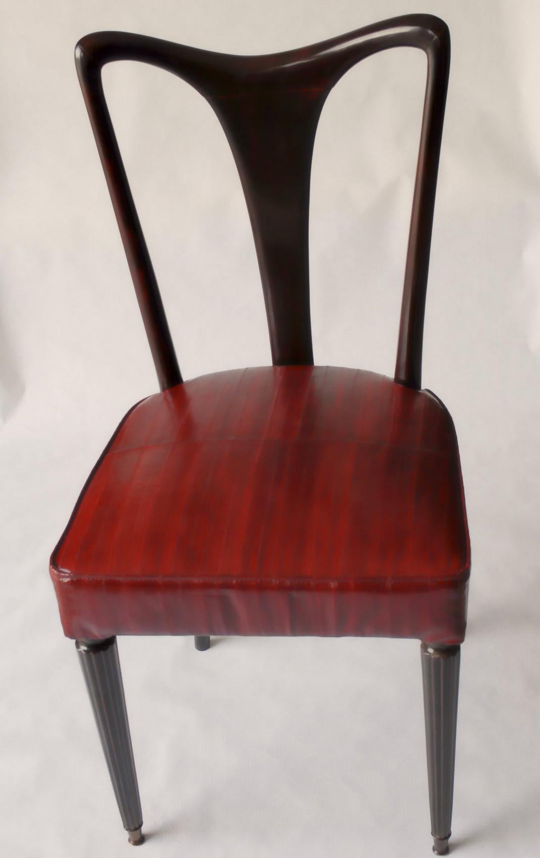 20th Century Guglielmo Ulrich Six Dining Chairs, Fully restored, Luxury Red Eel leather 40s