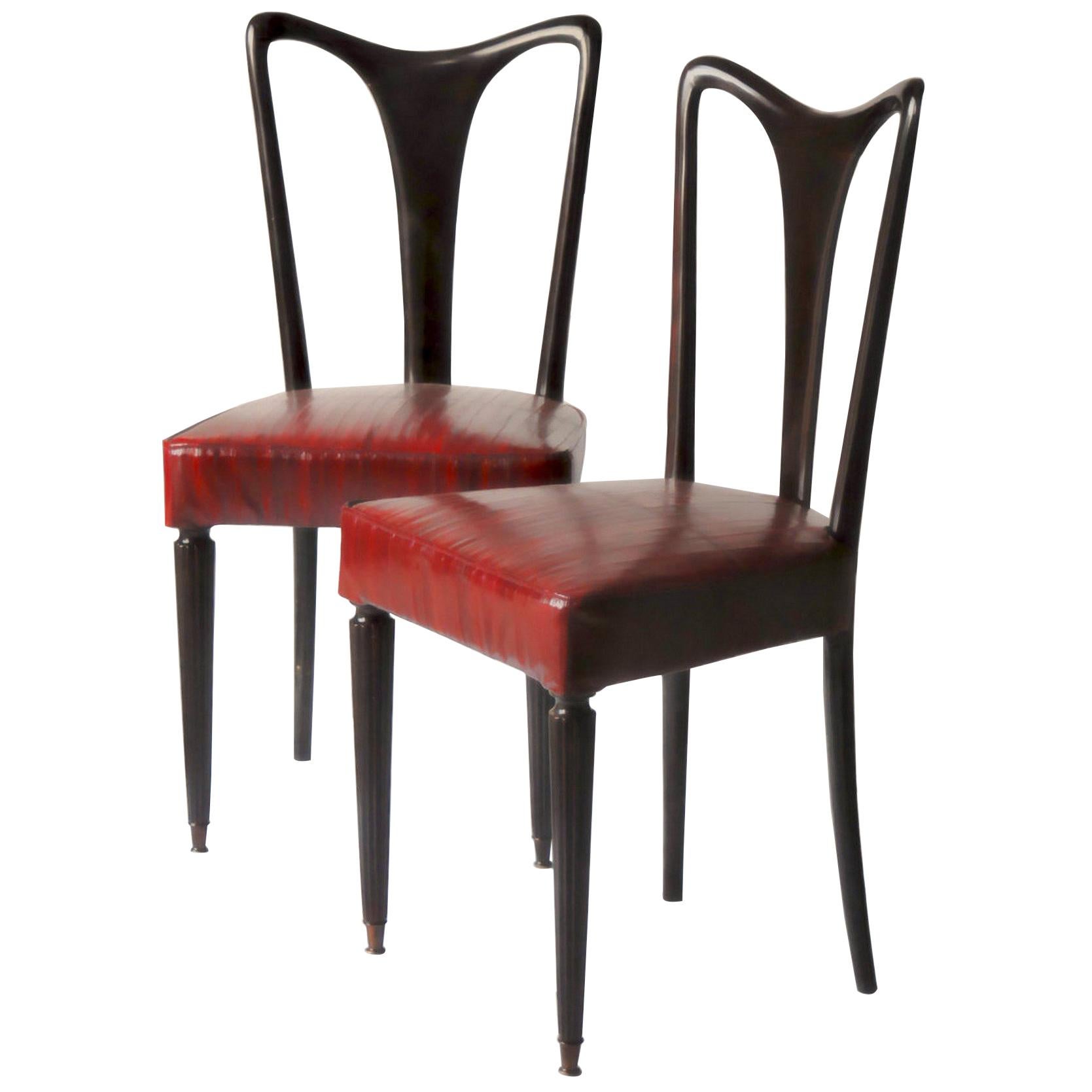 Guglielmo Ulrich Six Dining Chairs, Fully restored, Luxury Red Eel leather 40s