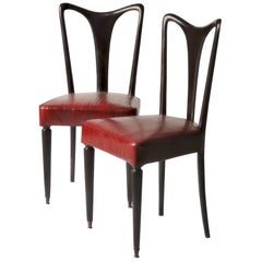 Used Guglielmo Ulrich Six Dining Chairs, Fully restored, Luxury Red Eel leather 40s