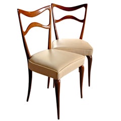Guglielmo Ulrich Six Sculptural Dining Chairs, Mahogany and Italian leather 40s