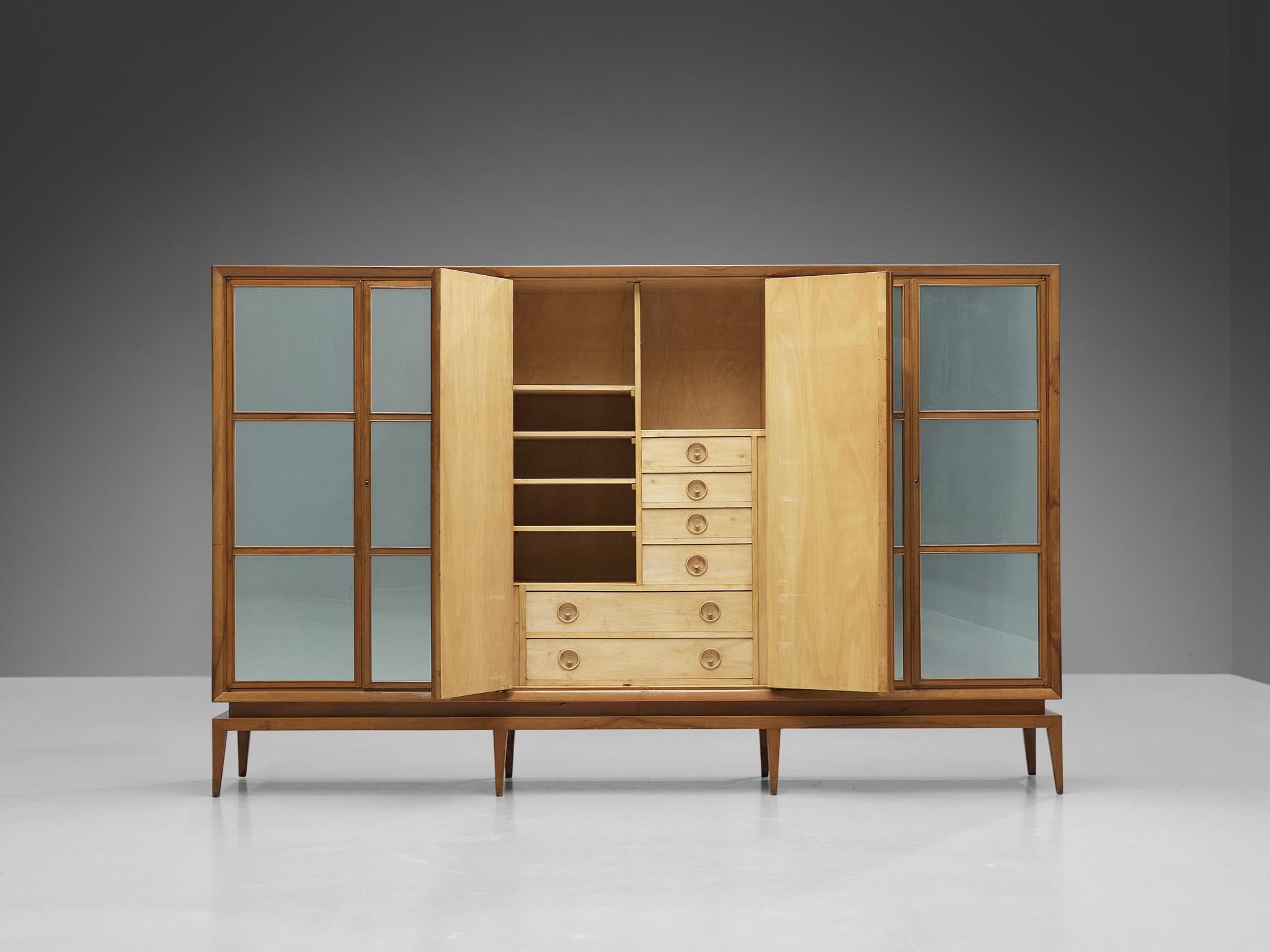 Mid-20th Century Guglielmo Ulrich Highboard in Walnut with Mirrored Door Panels 