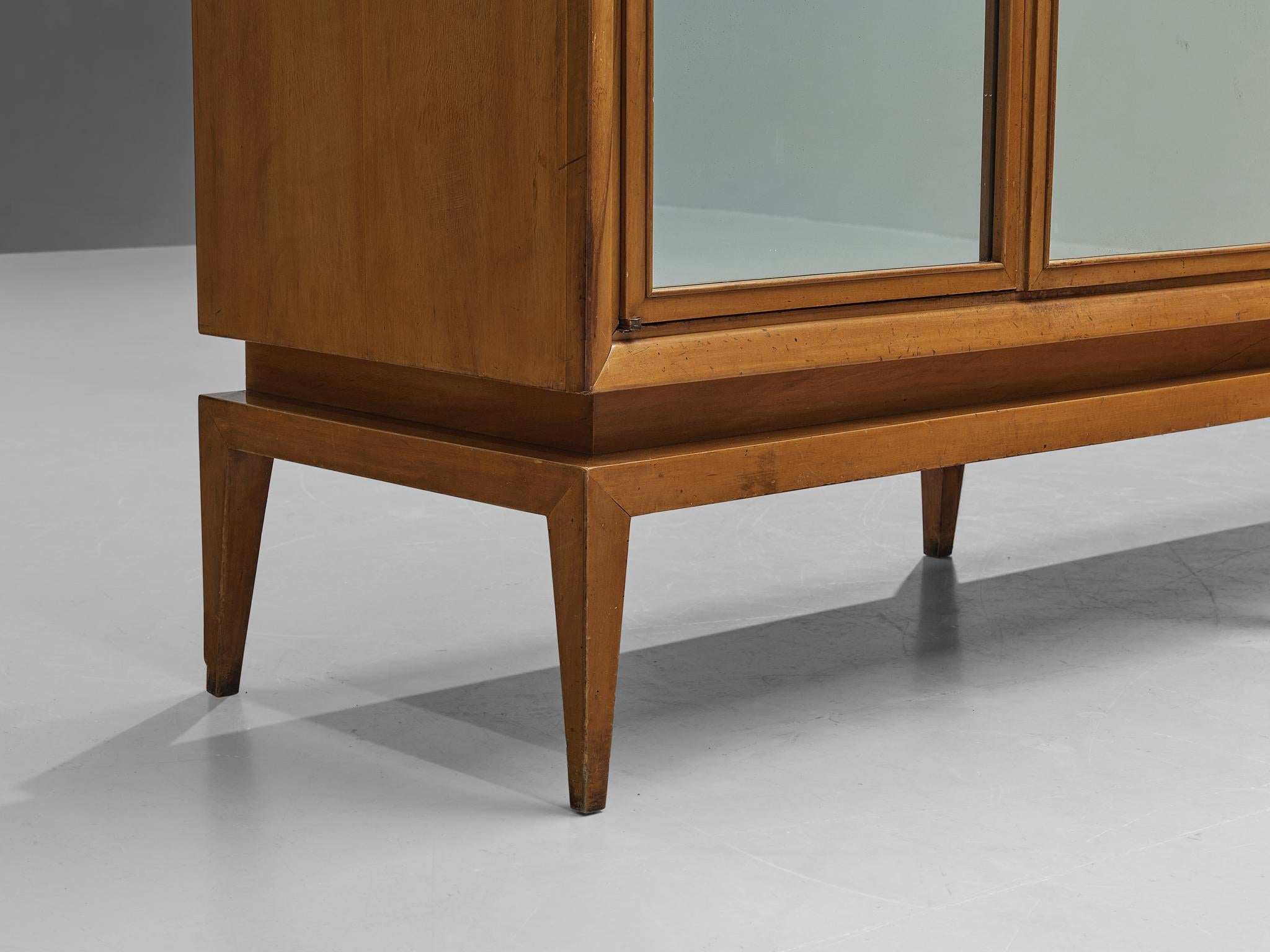 Glass Guglielmo Ulrich Highboard in Walnut with Mirrored Door Panels 