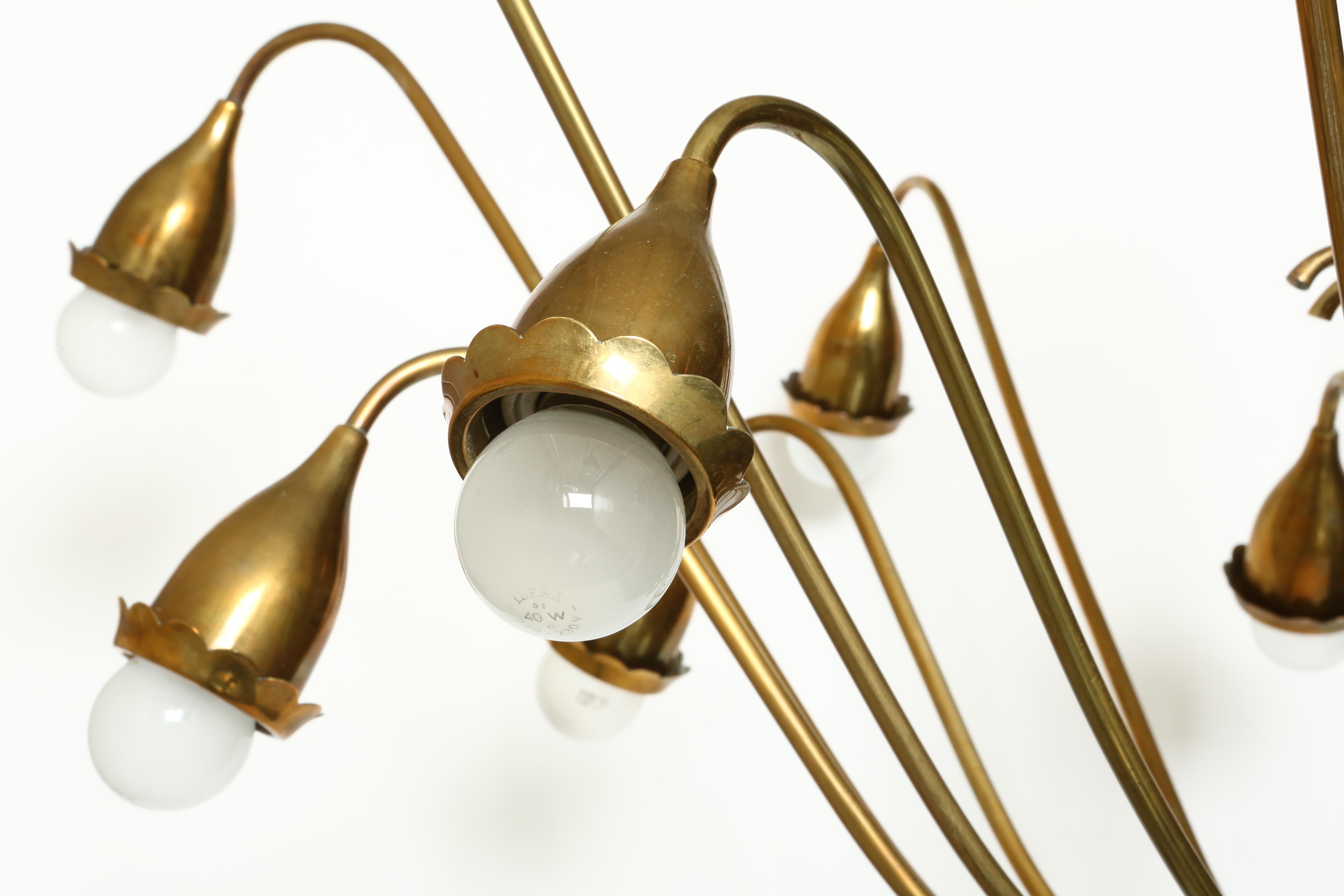 Mid-Century Modern Guglielmo Ulrich Style Brass Chandelier