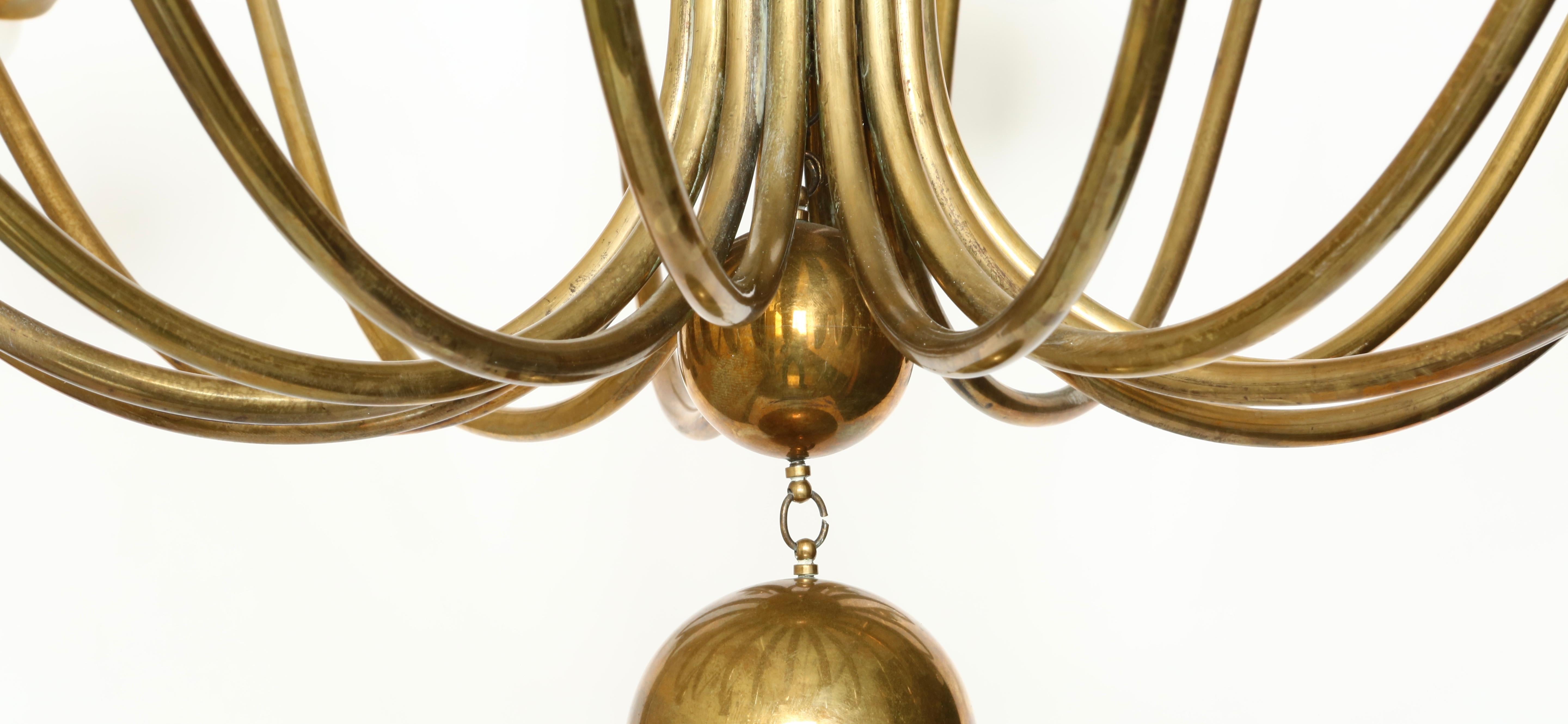 Guglielmo Ulrich Style Brass Chandelier In Good Condition In Brooklyn, NY