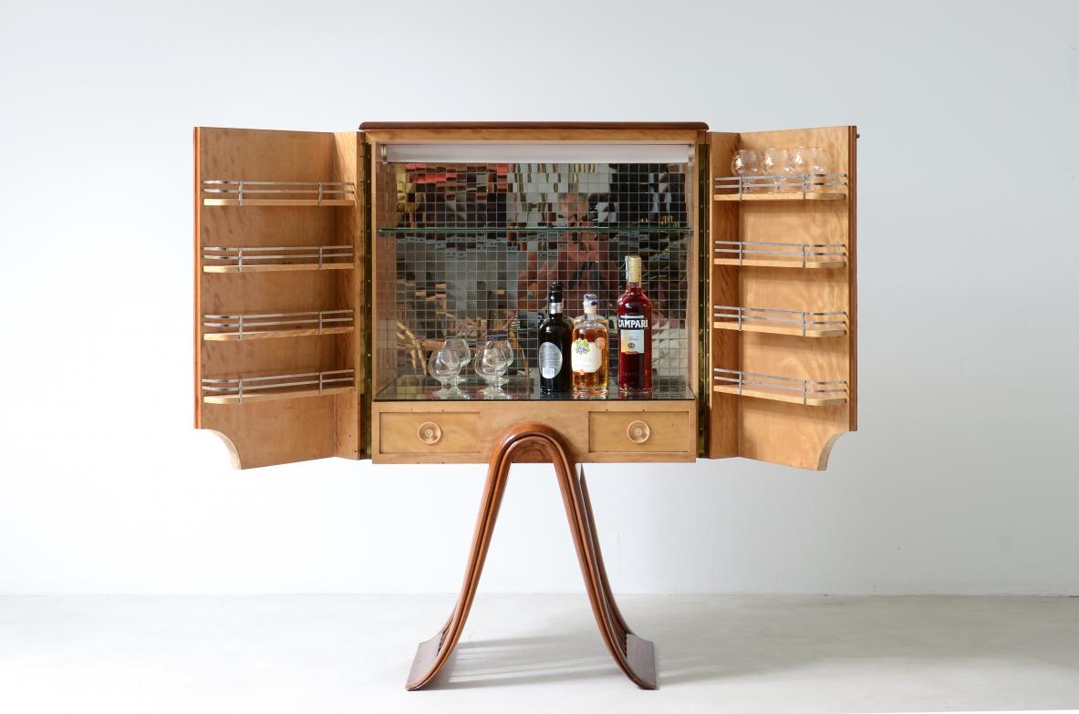 Art Deco Guglielmo Ulrich, unique bar cabinet in leather painted