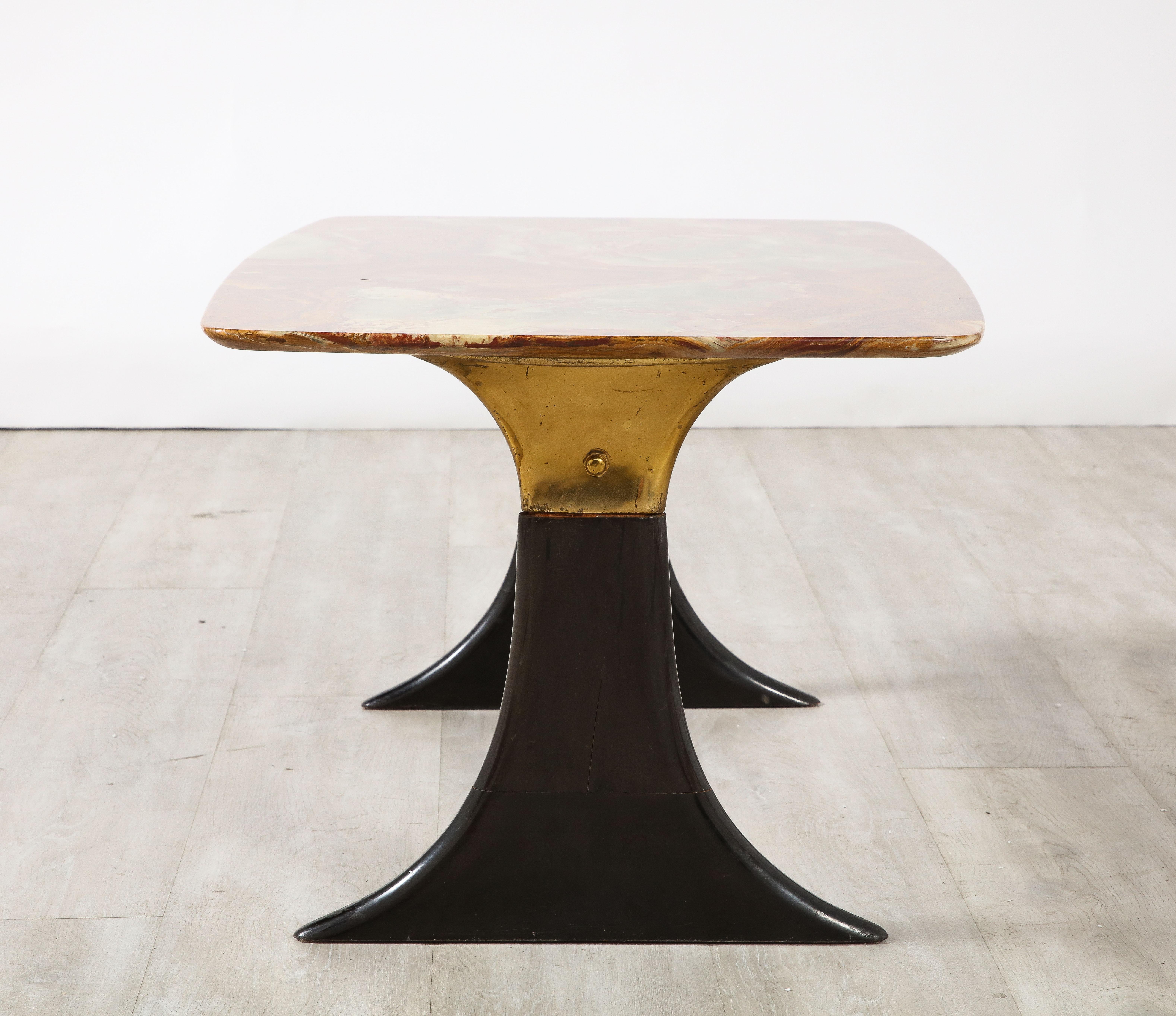 Guglielmo Ulrich Walnut, Agate and Brass Coffee Table, Italy, circa 1950  For Sale 6