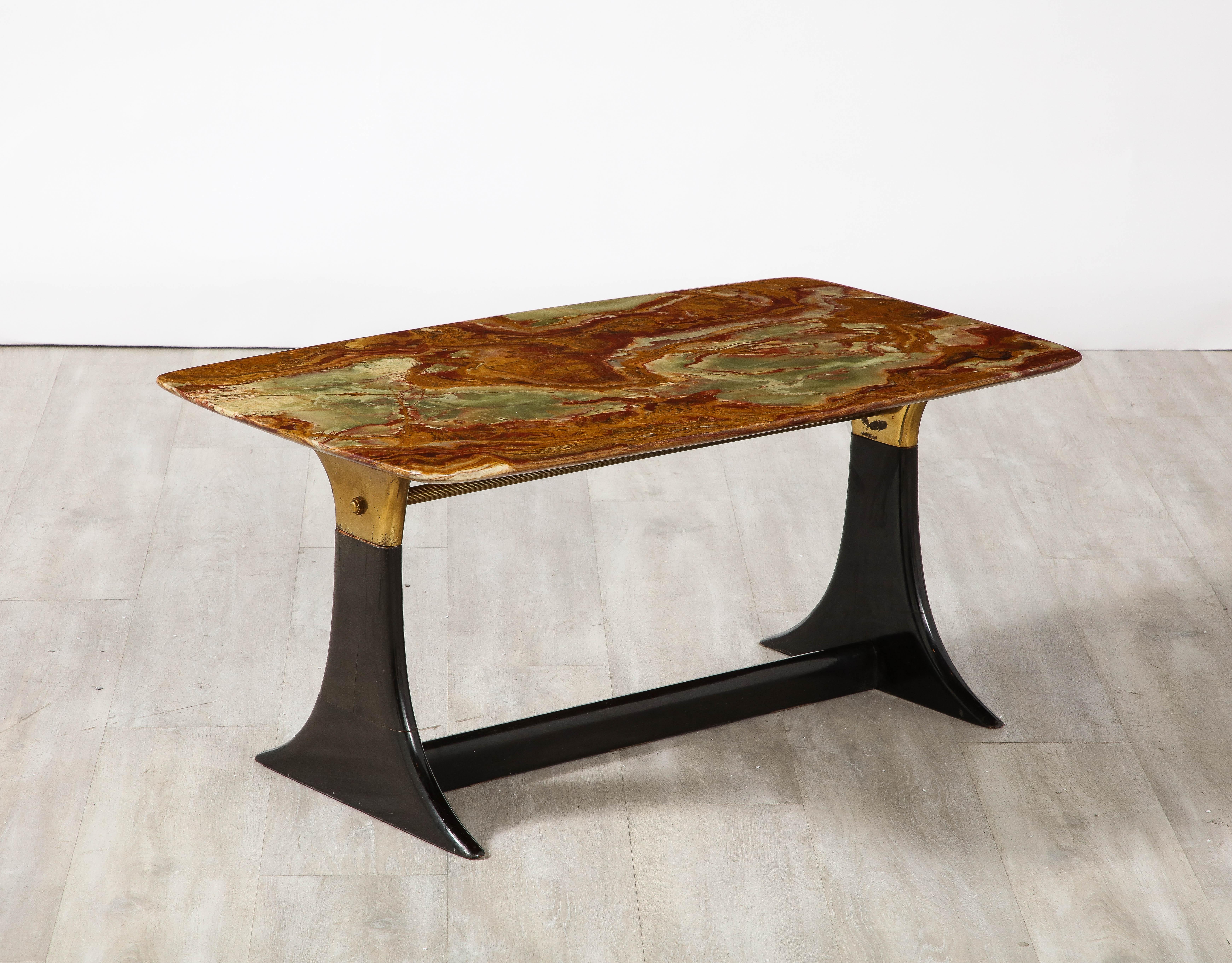 Mid-Century Modern Guglielmo Ulrich Walnut, Agate and Brass Coffee Table, Italy, circa 1950  For Sale
