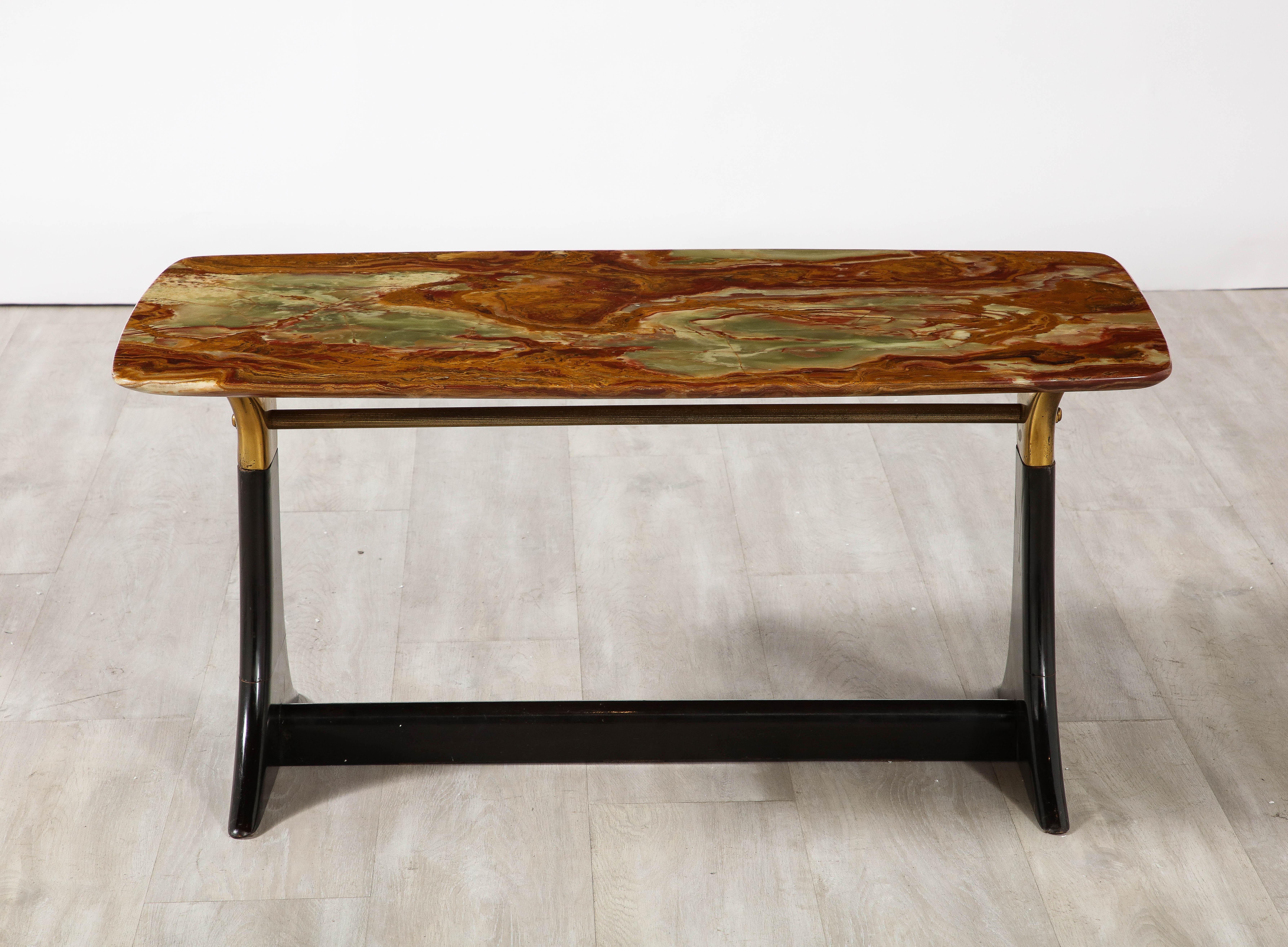 Mid-20th Century Guglielmo Ulrich Walnut, Agate and Brass Coffee Table, Italy, circa 1950  For Sale