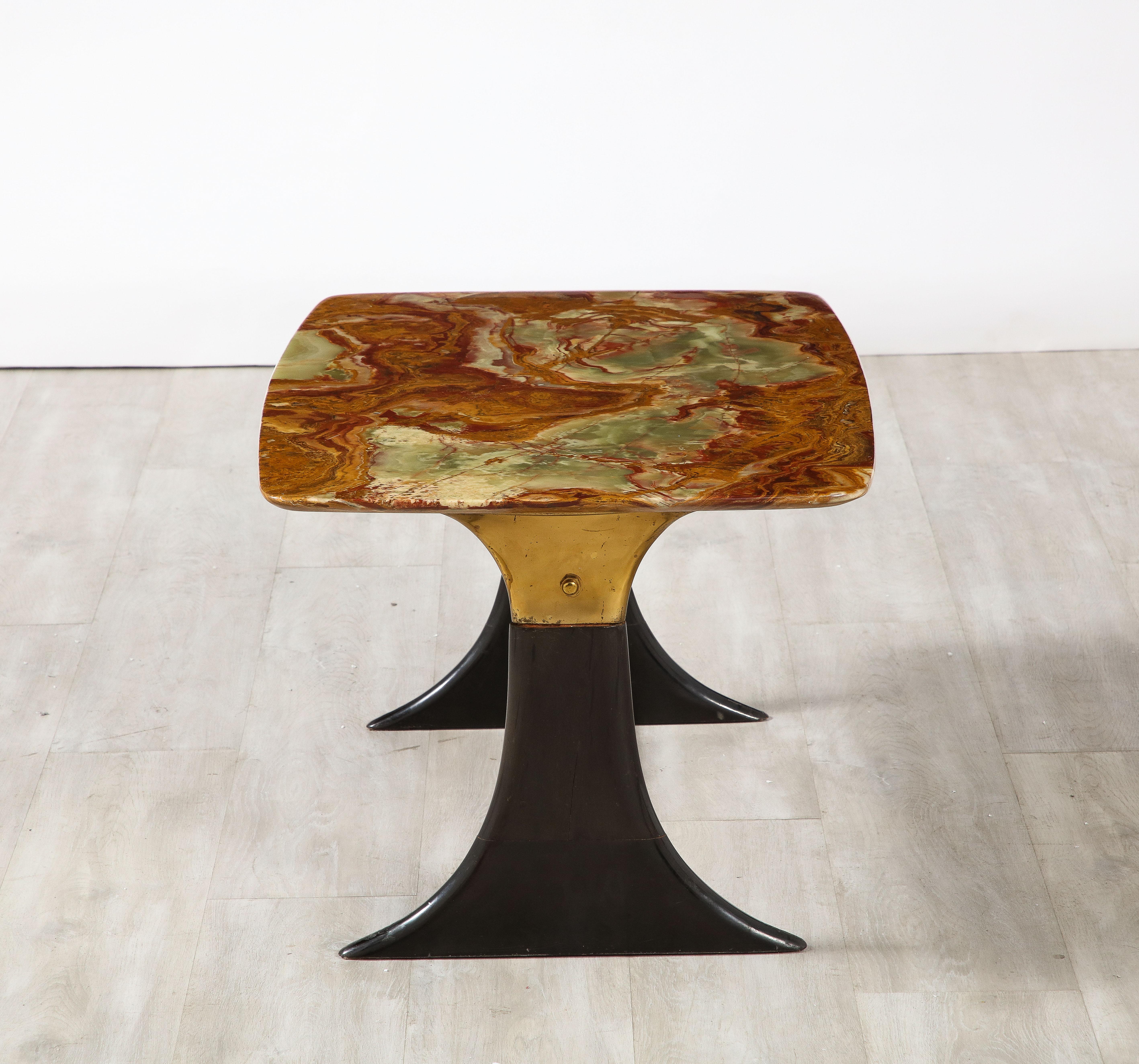 Guglielmo Ulrich Walnut, Agate and Brass Coffee Table, Italy, circa 1950  For Sale 1