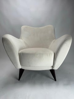 Guglielmo Veronesi, 2 Sillones Perla, Madera, Tela Blanca, ISA, Italia Años 50