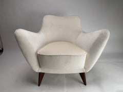 Guglielmo Veronesi, 2 Perla Armchairs, Wood, White Fabric, ISA, Italy 1950s