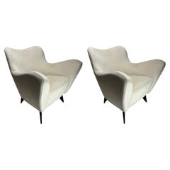 Guglielmo Veronesi, 2 Perla Armchairs, Wood, White Fabric, ISA, Italy 1950s