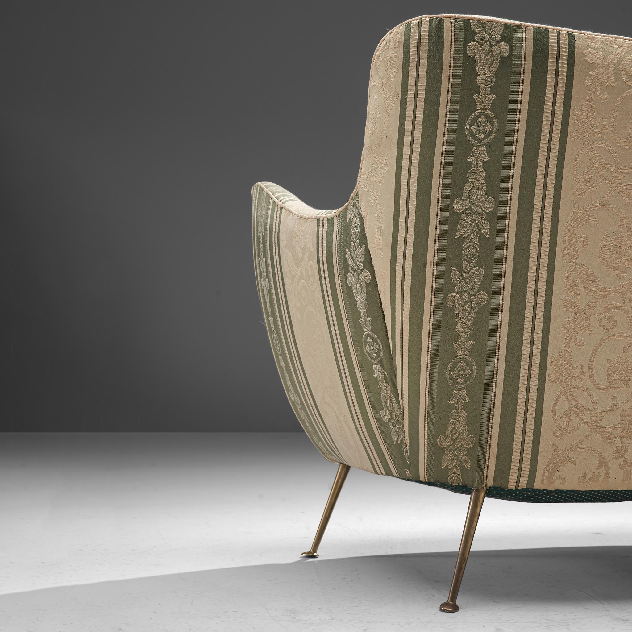 Brass Guglielmo Veronesi for I.S.A Bergamo Curved Sofa in Baroque Upholstery