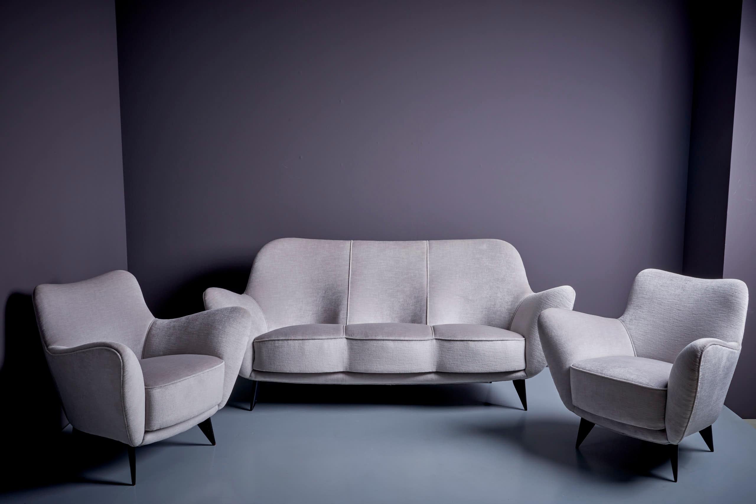 Guglielmo Veronesi for ISA Bergamo la perla Sofa and Lounge Chairs in Gray 4