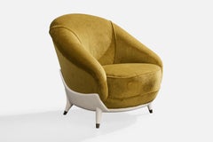Guglielmo Veronesi, Lounge Chair, Velvet, Wood, Brass, Italy, 1950s