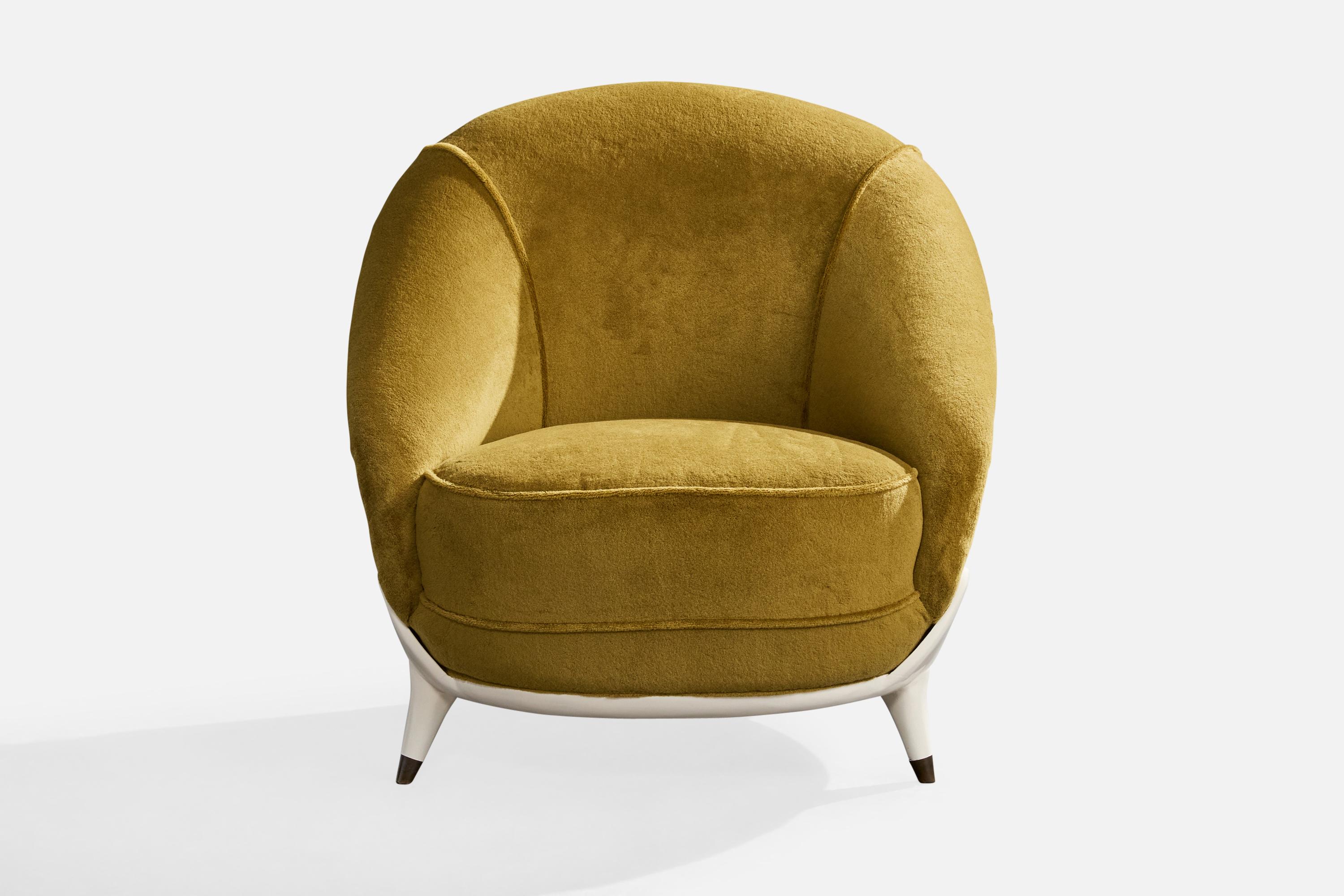 Guglielmo Veronesi, Loungesessel, Samt, Holz, Messing, Italien, 1950er Jahre (Moderne der Mitte des Jahrhunderts) im Angebot