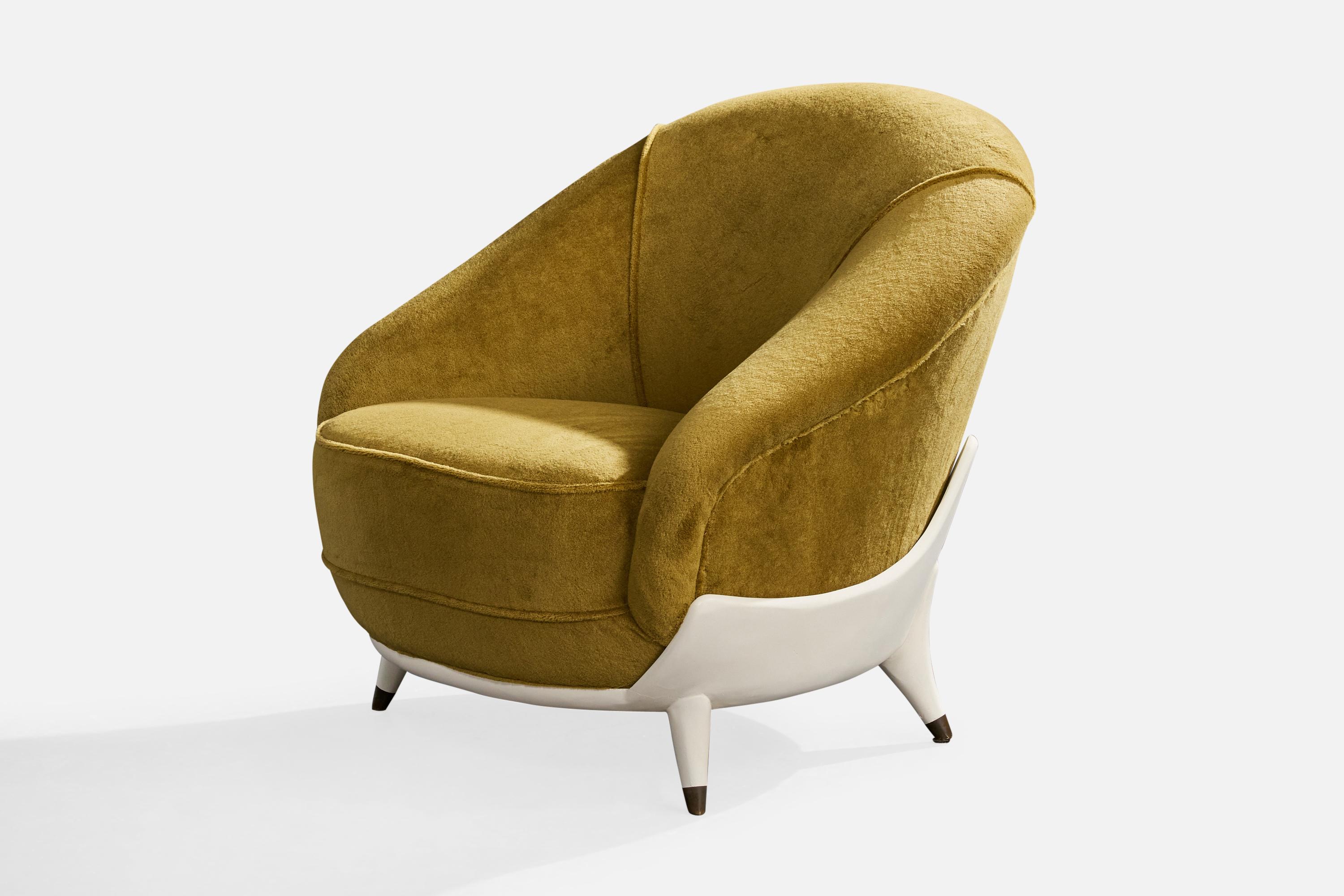 Guglielmo Veronesi, Loungesessel, Samt, Holz, Messing, Italien, 1950er Jahre (Italienisch) im Angebot
