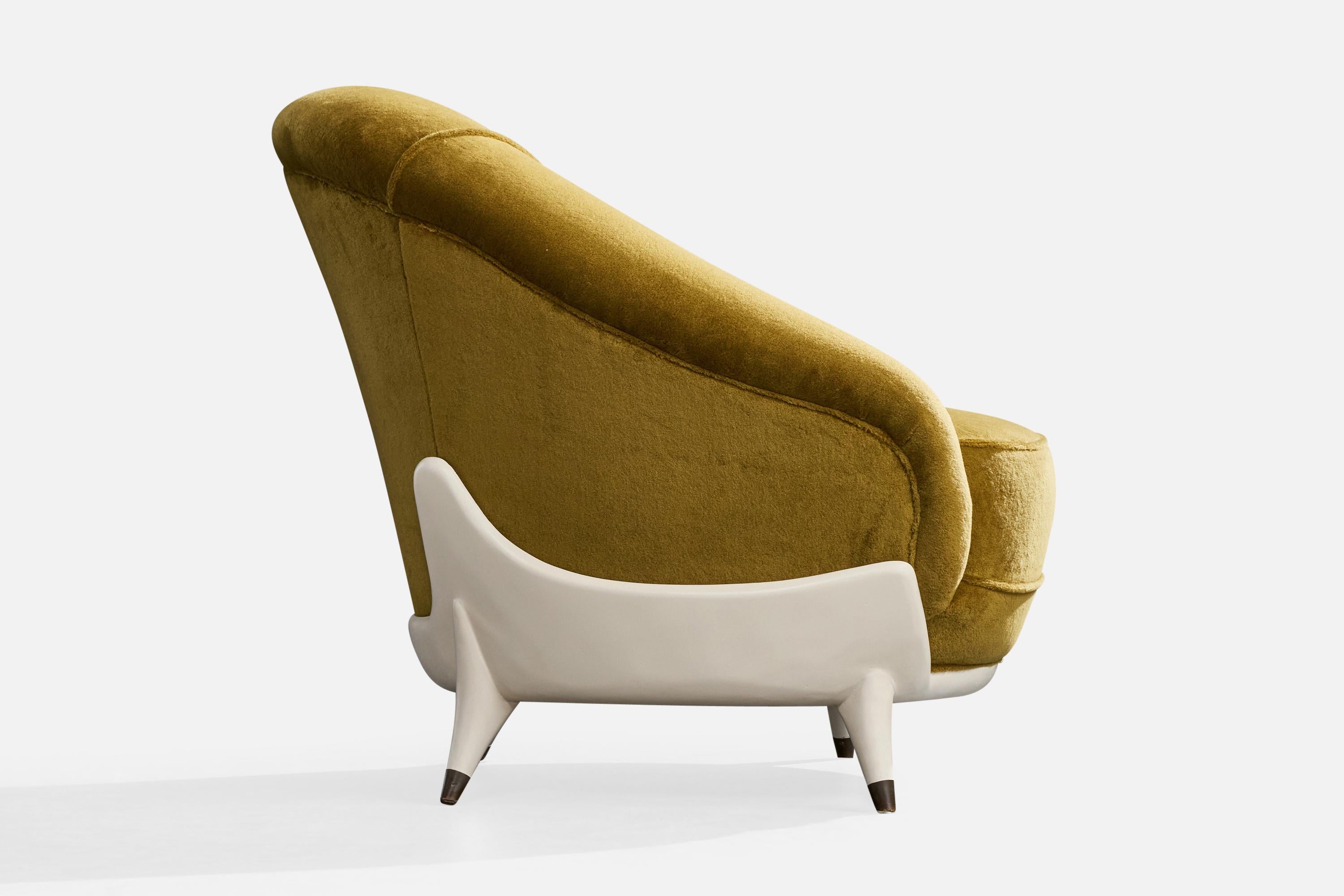 Guglielmo Veronesi, Loungesessel, Samt, Holz, Messing, Italien, 1950er Jahre im Zustand „Gut“ im Angebot in High Point, NC