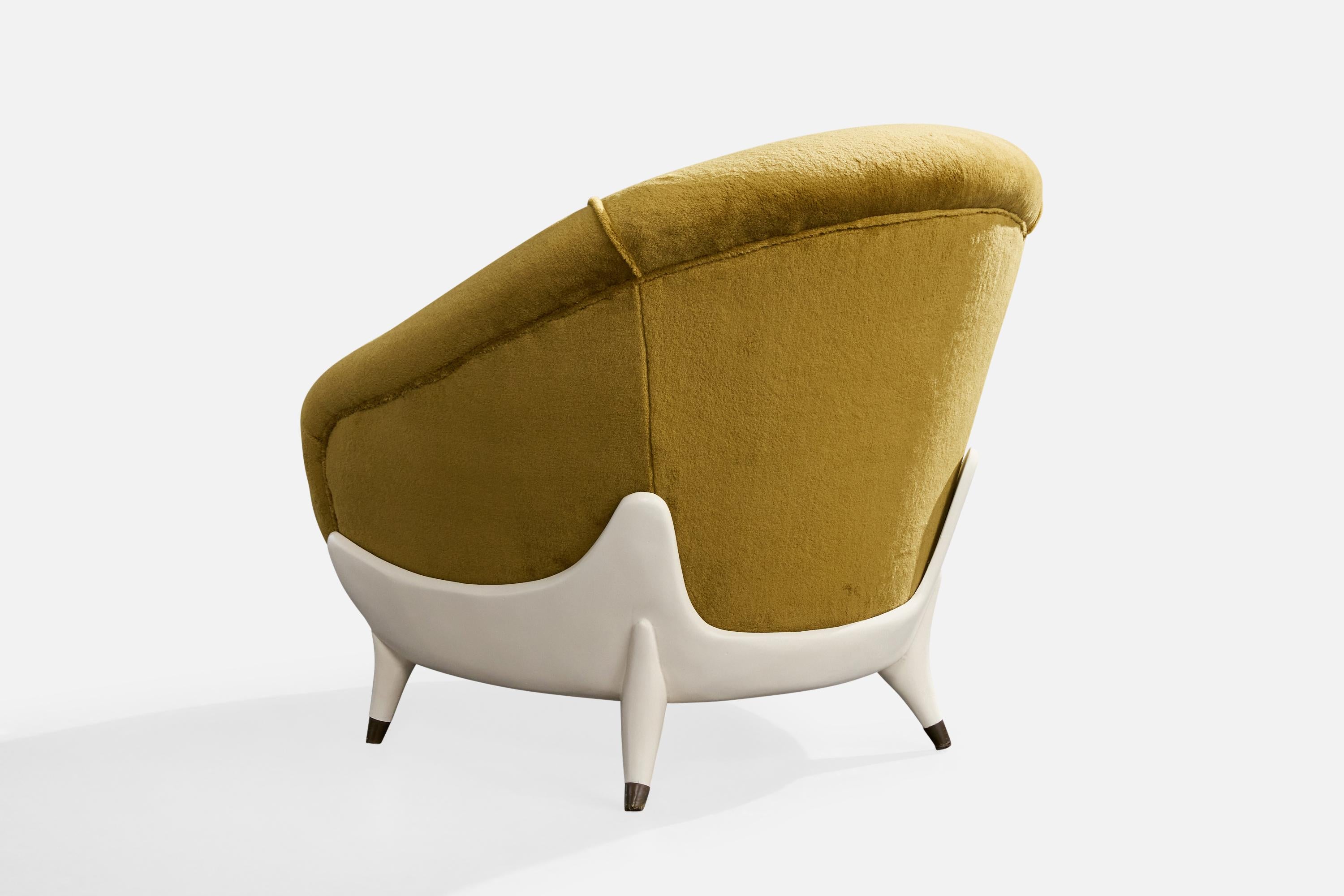 Guglielmo Veronesi, Loungesessel, Samt, Holz, Messing, Italien, 1950er Jahre (Mitte des 20. Jahrhunderts) im Angebot