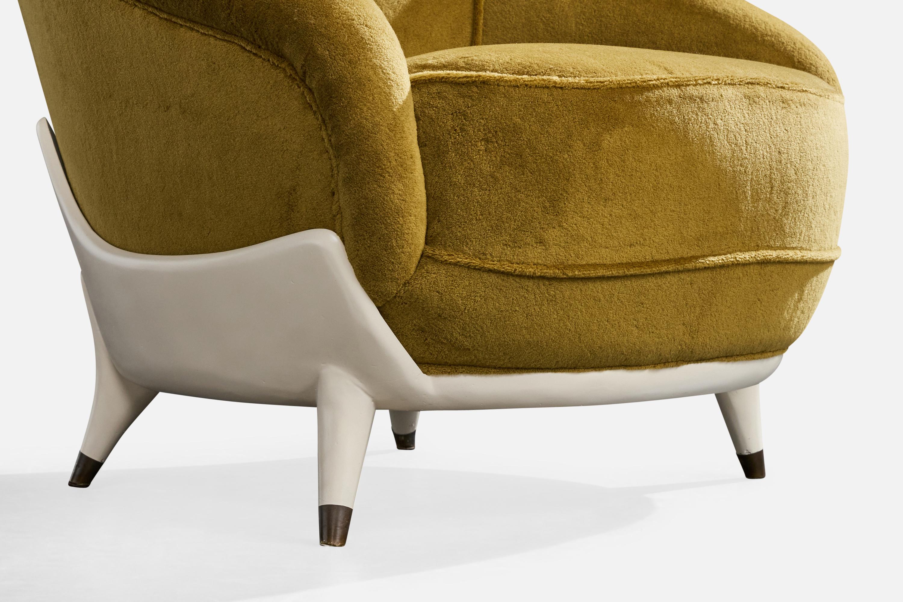 Guglielmo Veronesi, Loungesessel, Samt, Holz, Messing, Italien, 1950er Jahre im Angebot 1