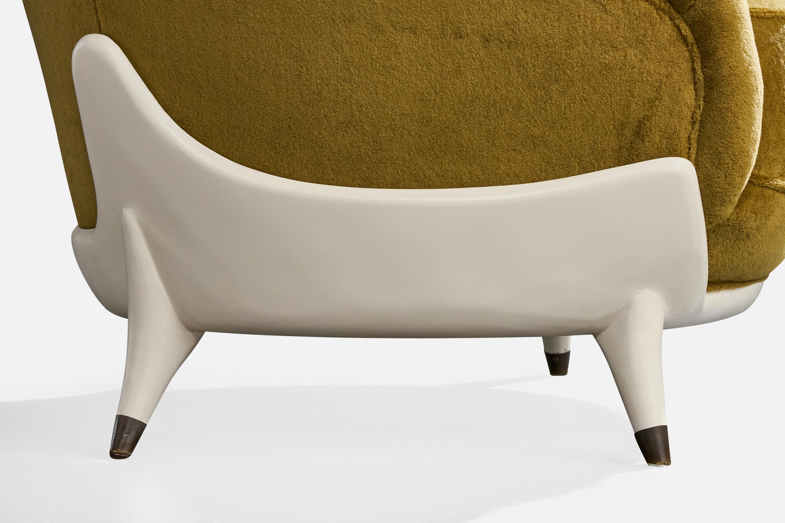 Guglielmo Veronesi, Loungesessel, Samt, Holz, Messing, Italien, 1950er Jahre im Angebot 2