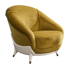 Guglielmo Veronesi, Sedia da salotto, Velluto, Legno, Ottone, Italia, anni '50