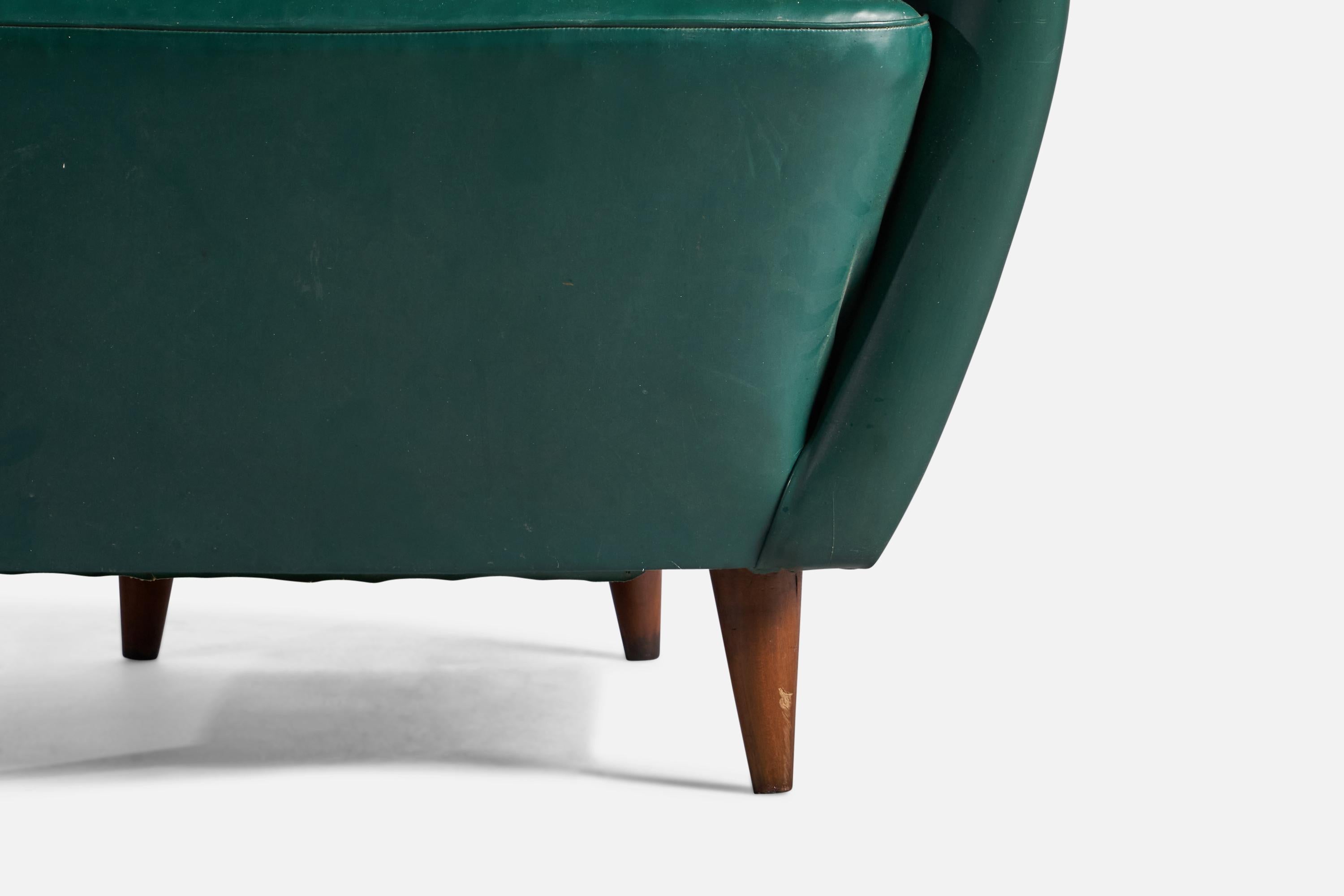 Mid-Century Modern Guglielmo Veronesi, Lounge Chairs, Vinyl, Wood, Brass, Italy, 1950s For Sale