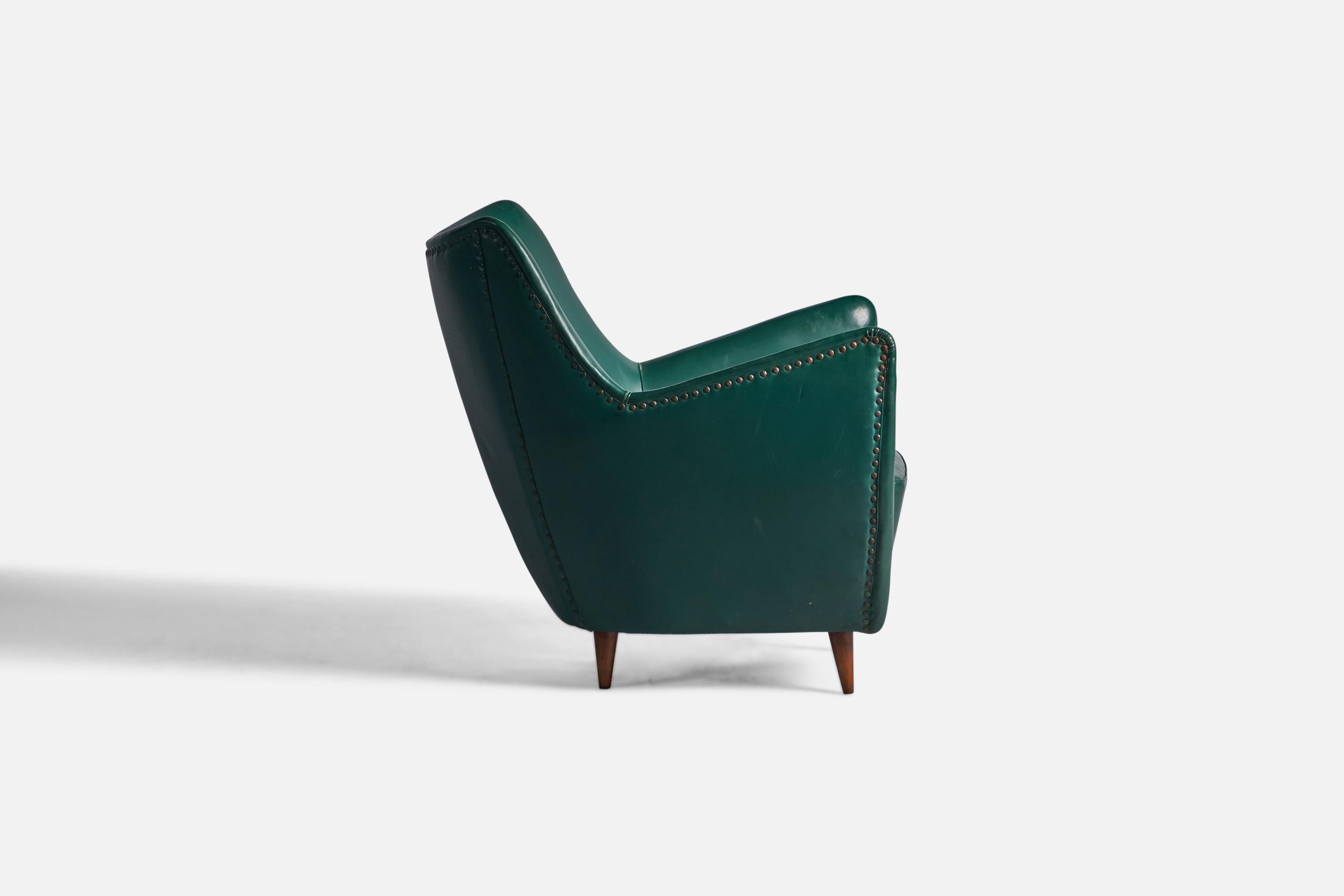 Mid-20th Century Guglielmo Veronesi, Lounge Chairs, Vinyl, Wood, Brass, Italy, 1950s For Sale