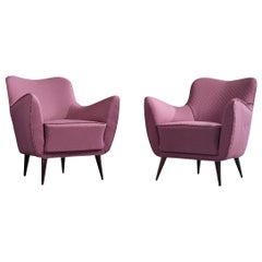 Guglielmo Veronesi, Lounge Chairs, Wood, Fabric, Italy, 1950s