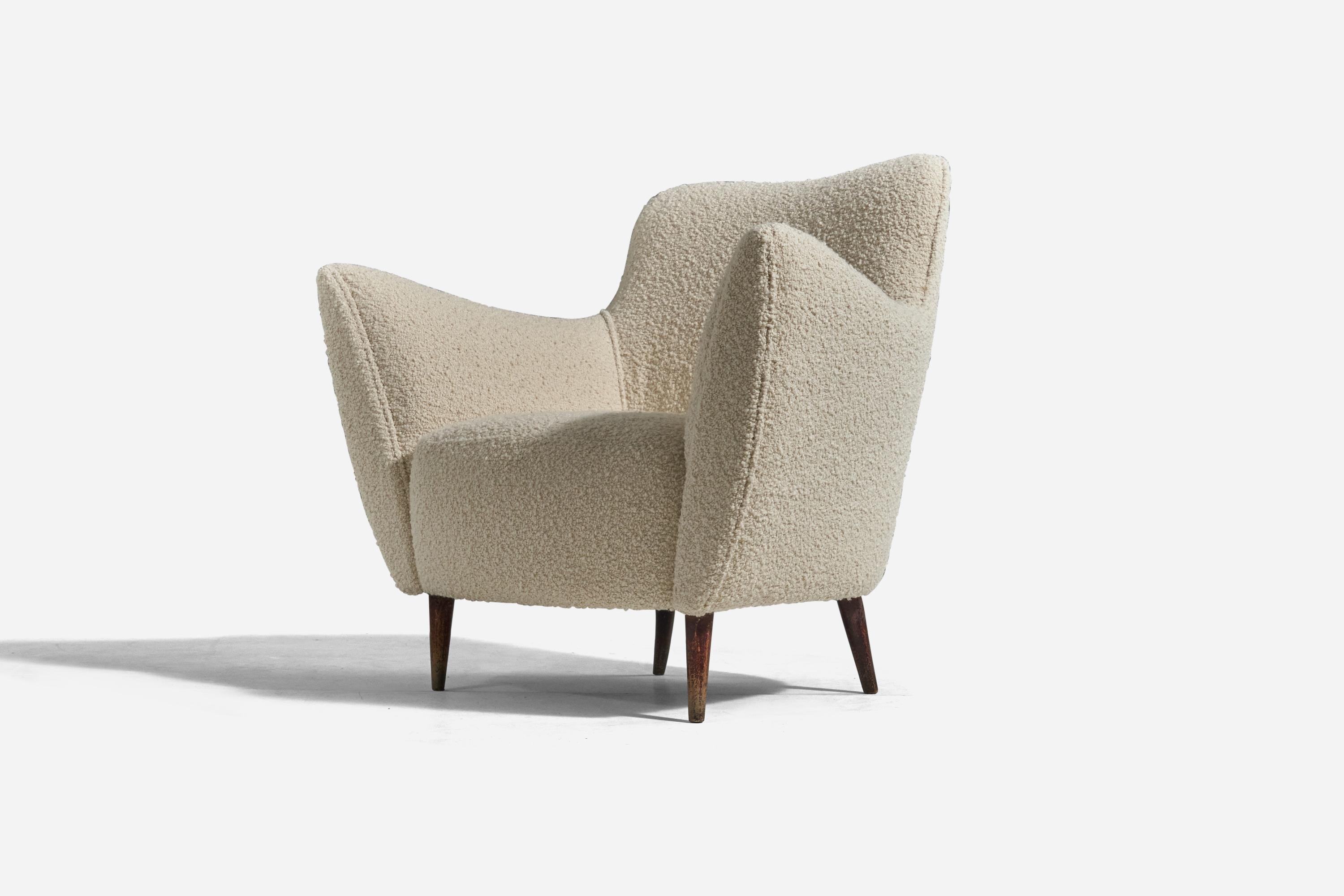 Italian Guglielmo Veronesi, Lounge Chairs, Wood, White Fabric, ISA Bergamo, Italy, 1950s