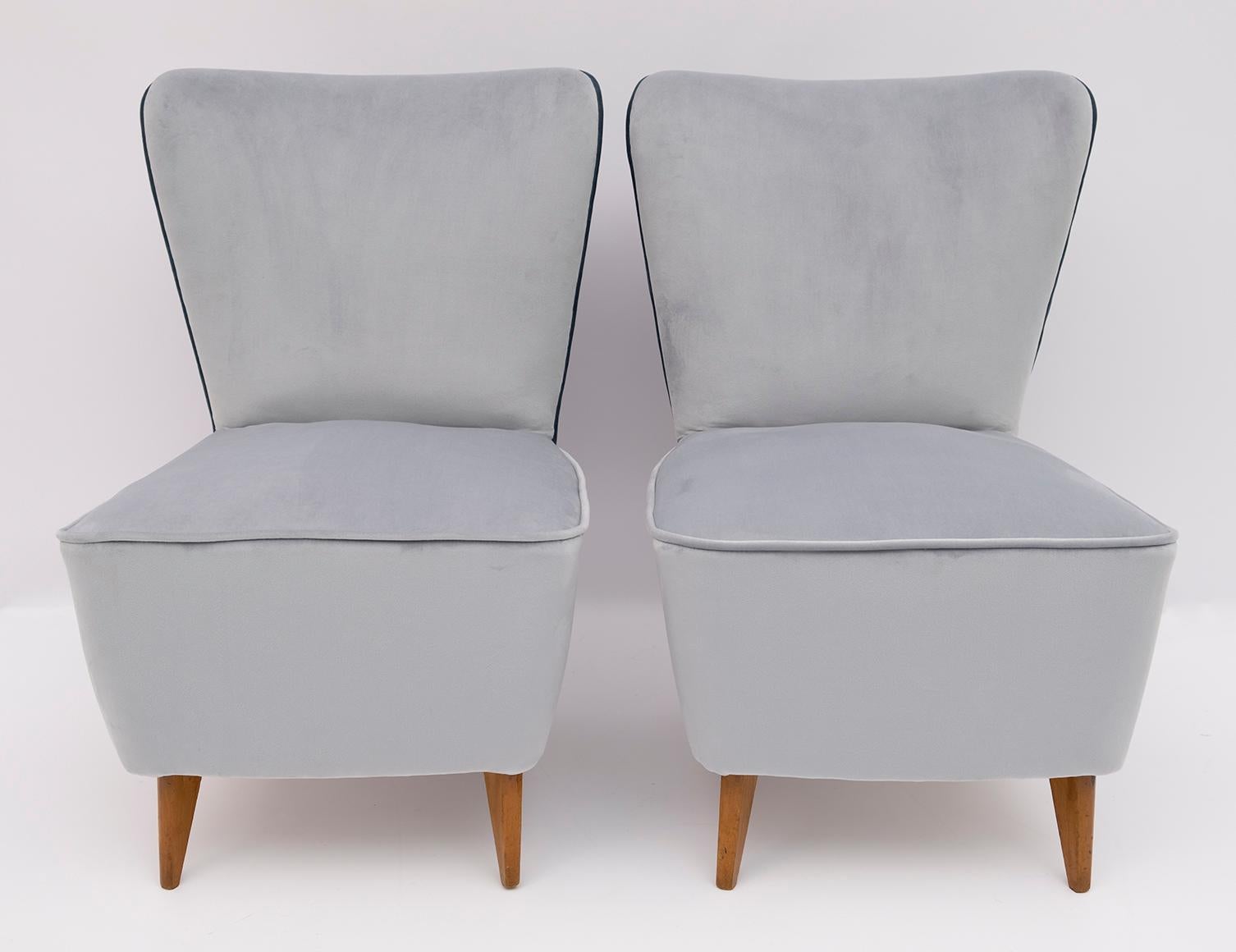 Velvet Guglielmo Veronesi Mid-Century Modern Italian Small Armchairs for I.S.A., Pair For Sale