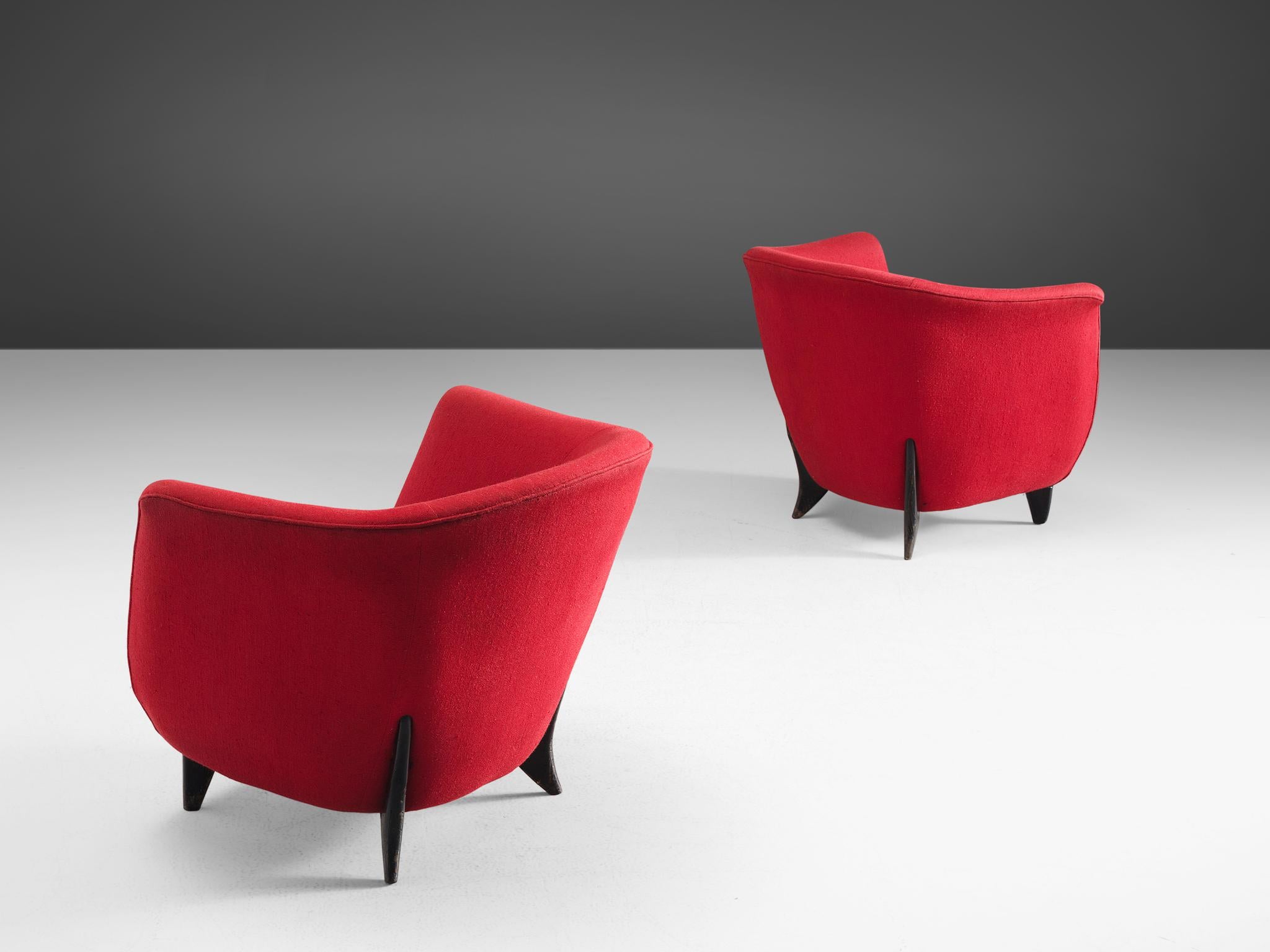 Mid-20th Century Guglielmo Veronesi Pair of Easy Chairs in Red Teddy Upholstery