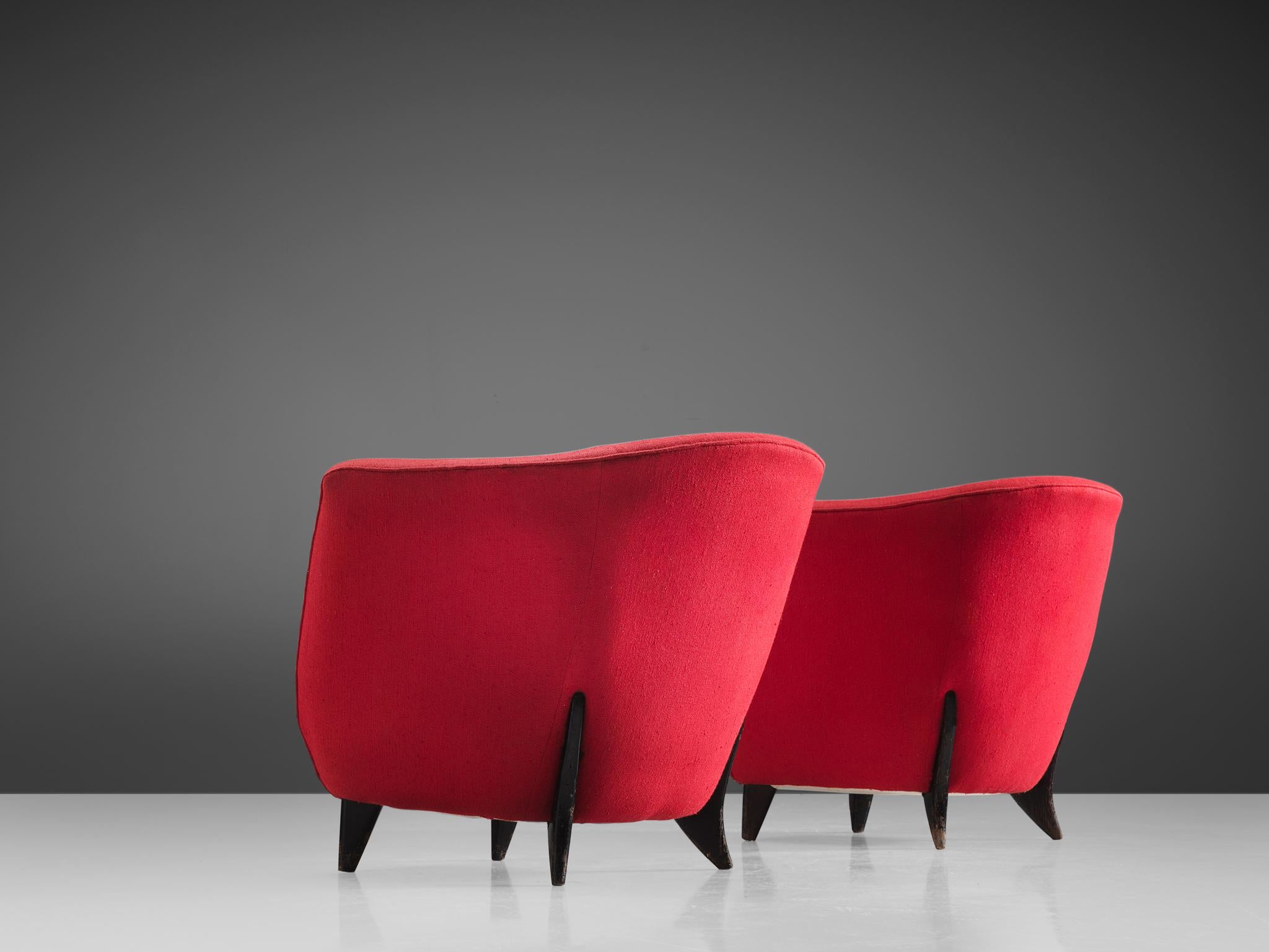 Guglielmo Veronesi Pair of Easy Chairs in Red Teddy Upholstery 1