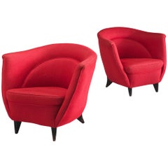 Guglielmo Veronesi Pair of Easy Chairs in Red Teddy Upholstery