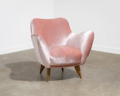 Guglielmo Veronesi Pink Silk Velvet Pearl Lounge Chair, ISA Bergamo, Italy, 1950
