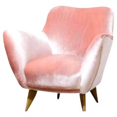 Guglielmo Veronesi Pink Silk Velvet Pearl Lounge Chair, ISA Bergamo, Italy, 1950