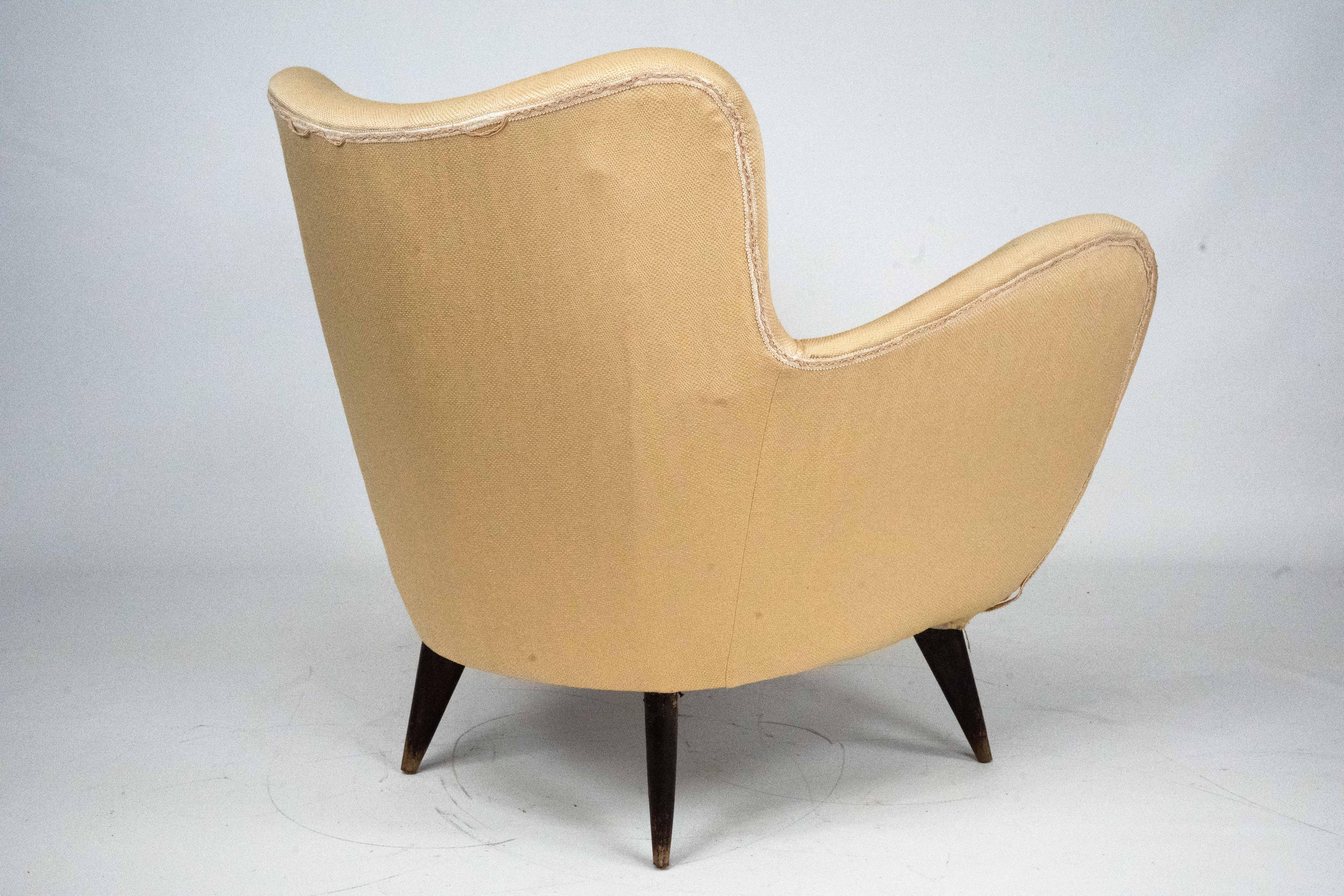 Sillón de salón escultural Guglielmo Veronesi, Italia, años 50 Tela en venta