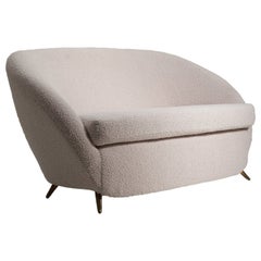 Guglielmo Veronesi, Settee, Bouclé Fabric, Brass, ISA Bergamo, Italy, 1950s