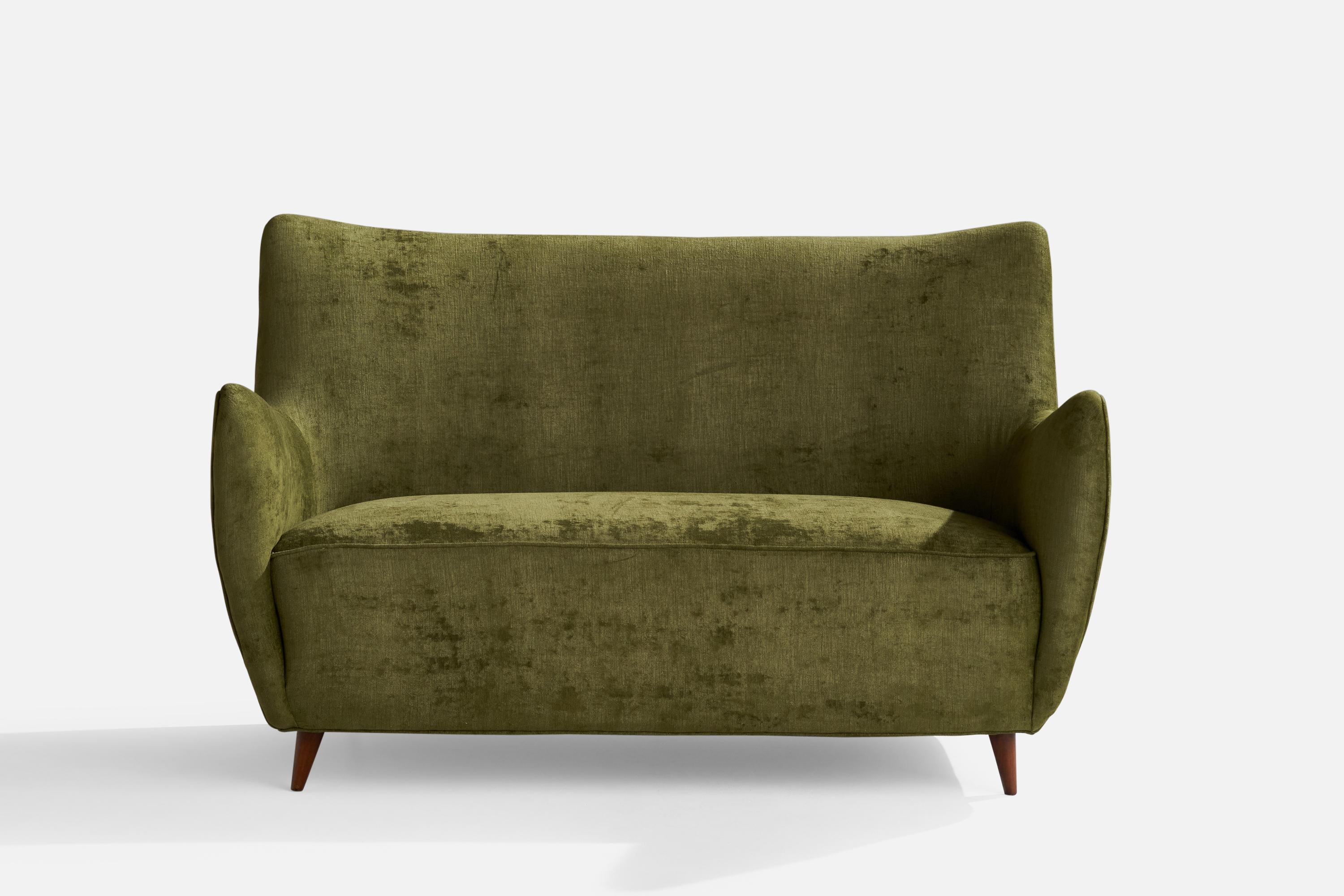 Mid-Century Modern Guglielmo Veronesi, Sofa, Velvet, Wood, Italy, 1950s For Sale