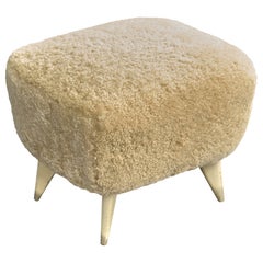 Guglielmo Veronesi, Stool, Shearling, Wood, Italy, 1950s