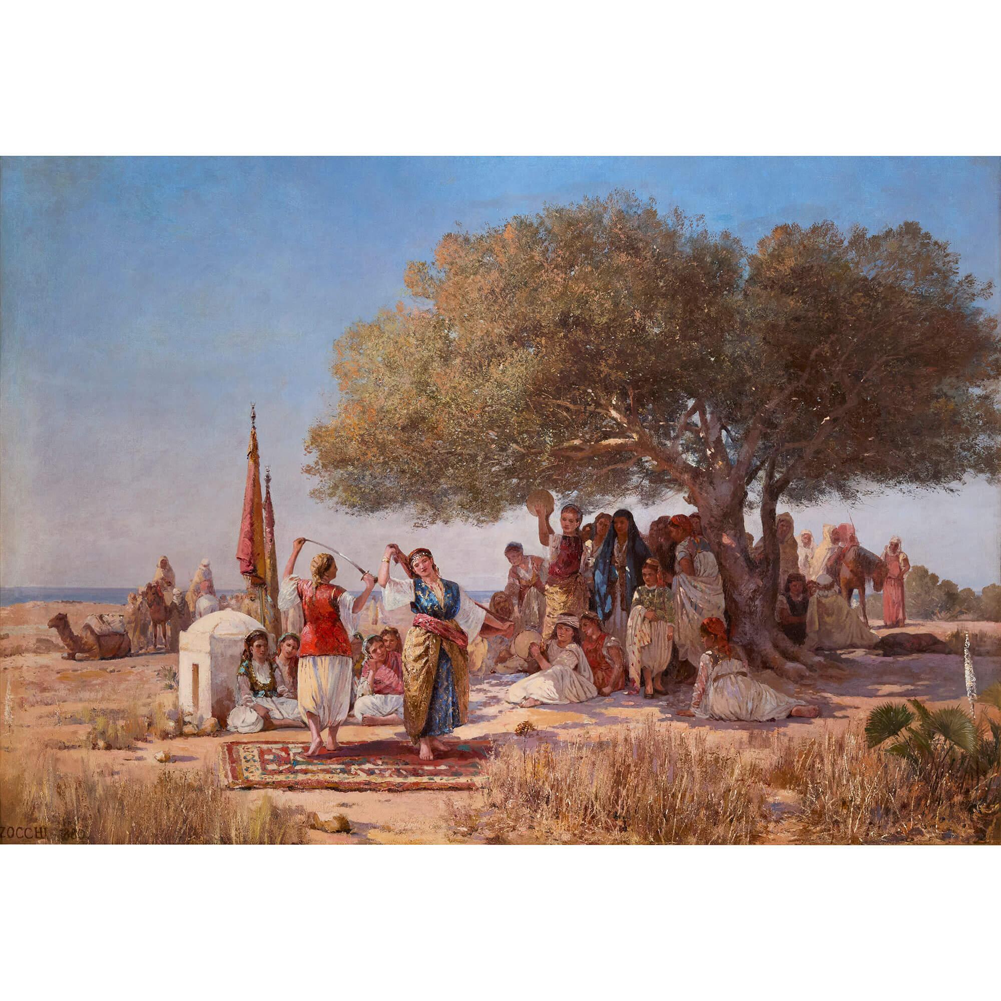 Grande peinture à l'huile orientaliste Danse traditionnelle de l'épée par Guglielmo Zocchi en vente 1