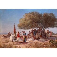 Large Orientalist Oil Painting Traditional Sword Dance by Guglielmo Zocchi