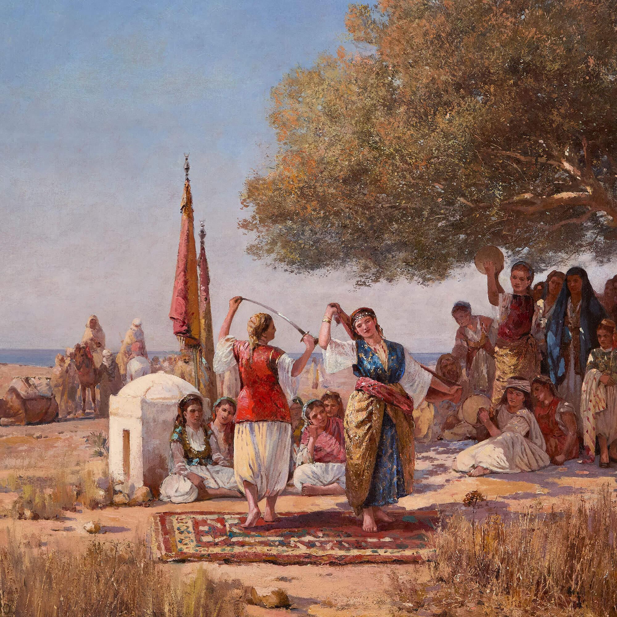 Grande peinture à l'huile orientaliste Danse traditionnelle de l'épée par Guglielmo Zocchi en vente 2