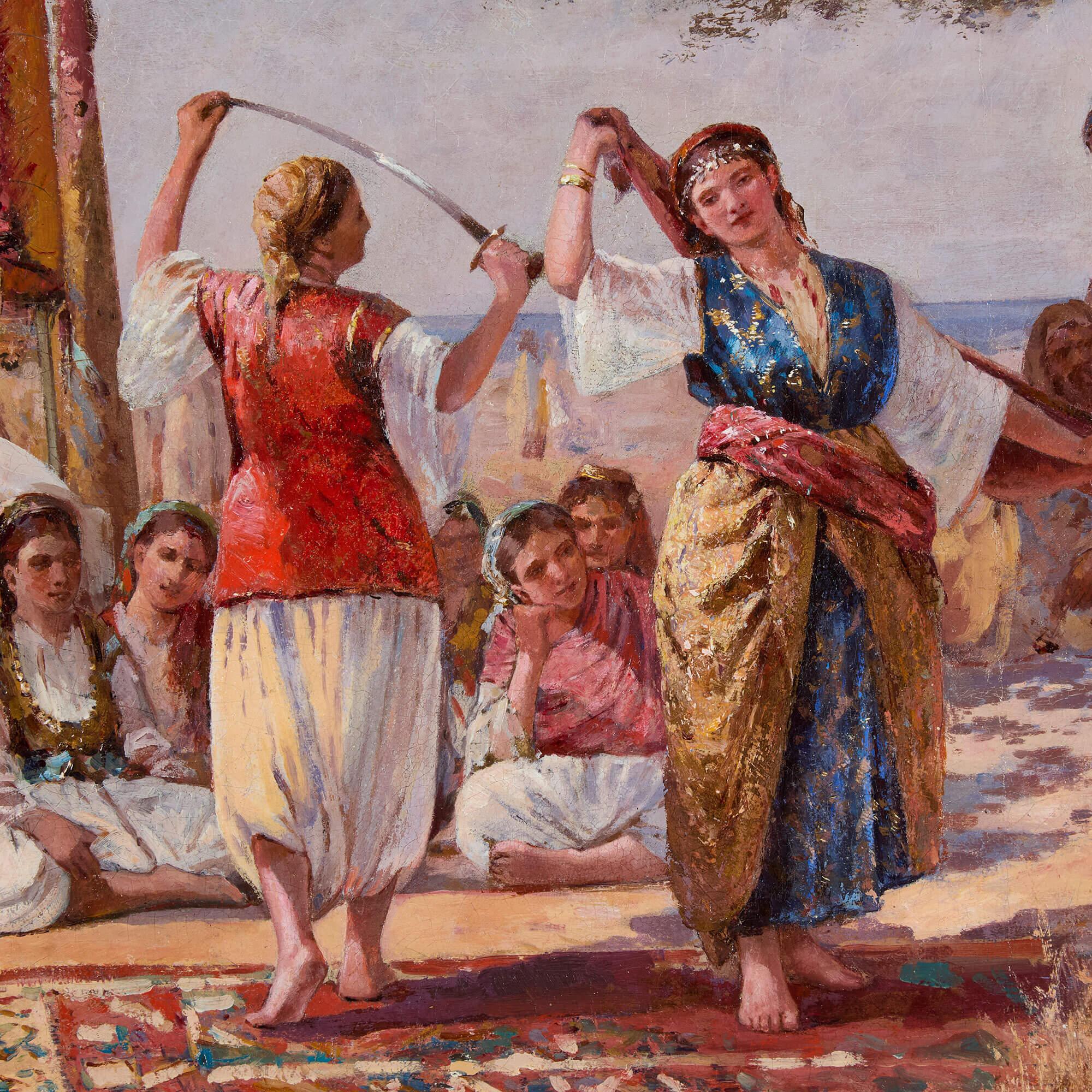 Grande peinture à l'huile orientaliste Danse traditionnelle de l'épée par Guglielmo Zocchi en vente 4