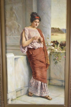 Guglielmo Zocchi Woman on a Veranda Oil Painting